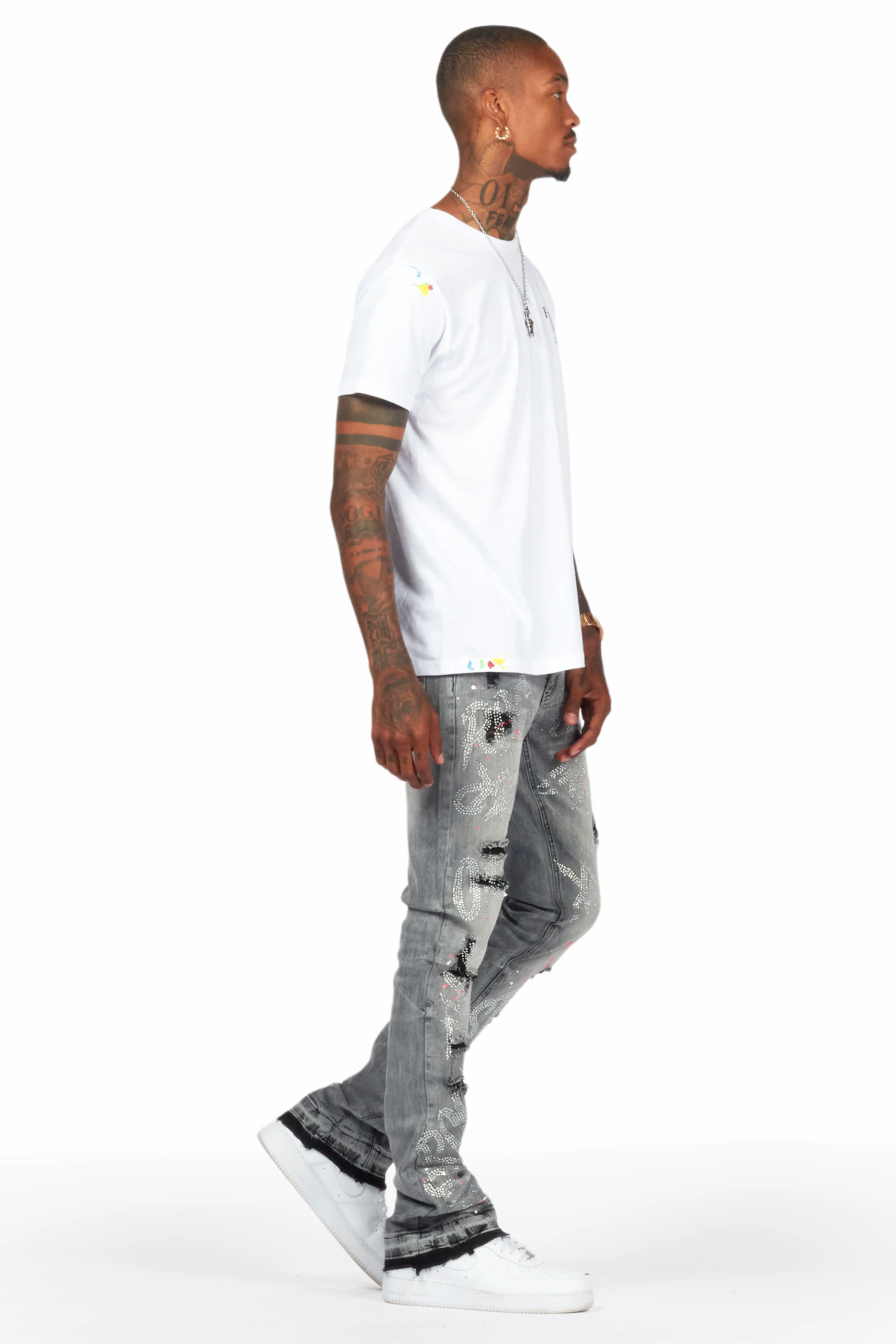 Eren Grey/Pink Stacked Flare Jean - Image 4