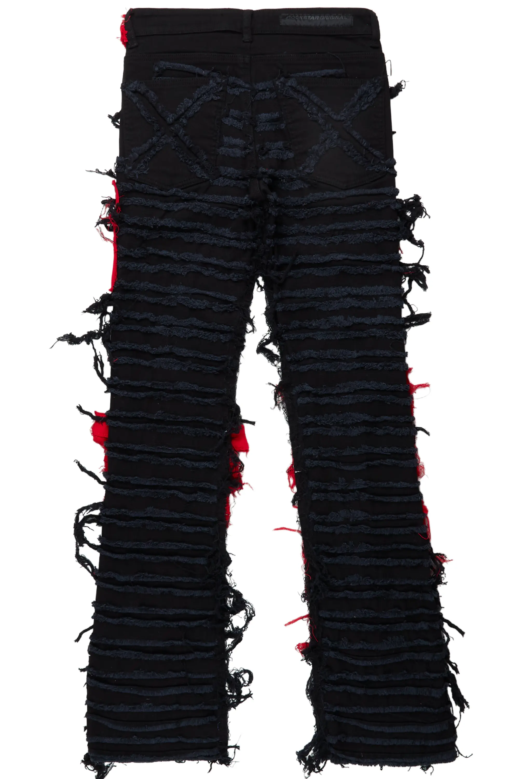 Vadim Black/Red Patchwork Stacked Flare Jean - Image 8