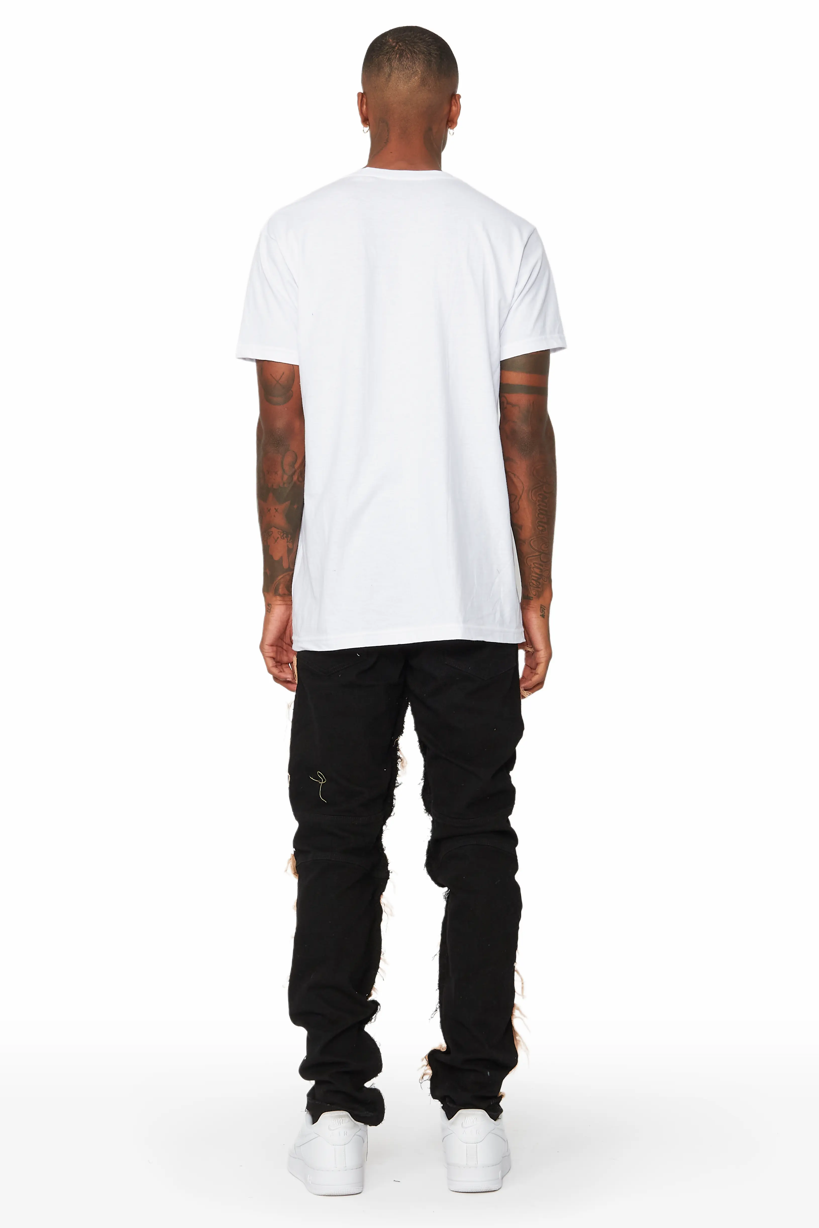 Cosmo Black/Beige Patchwork Biker Jean - Image 4