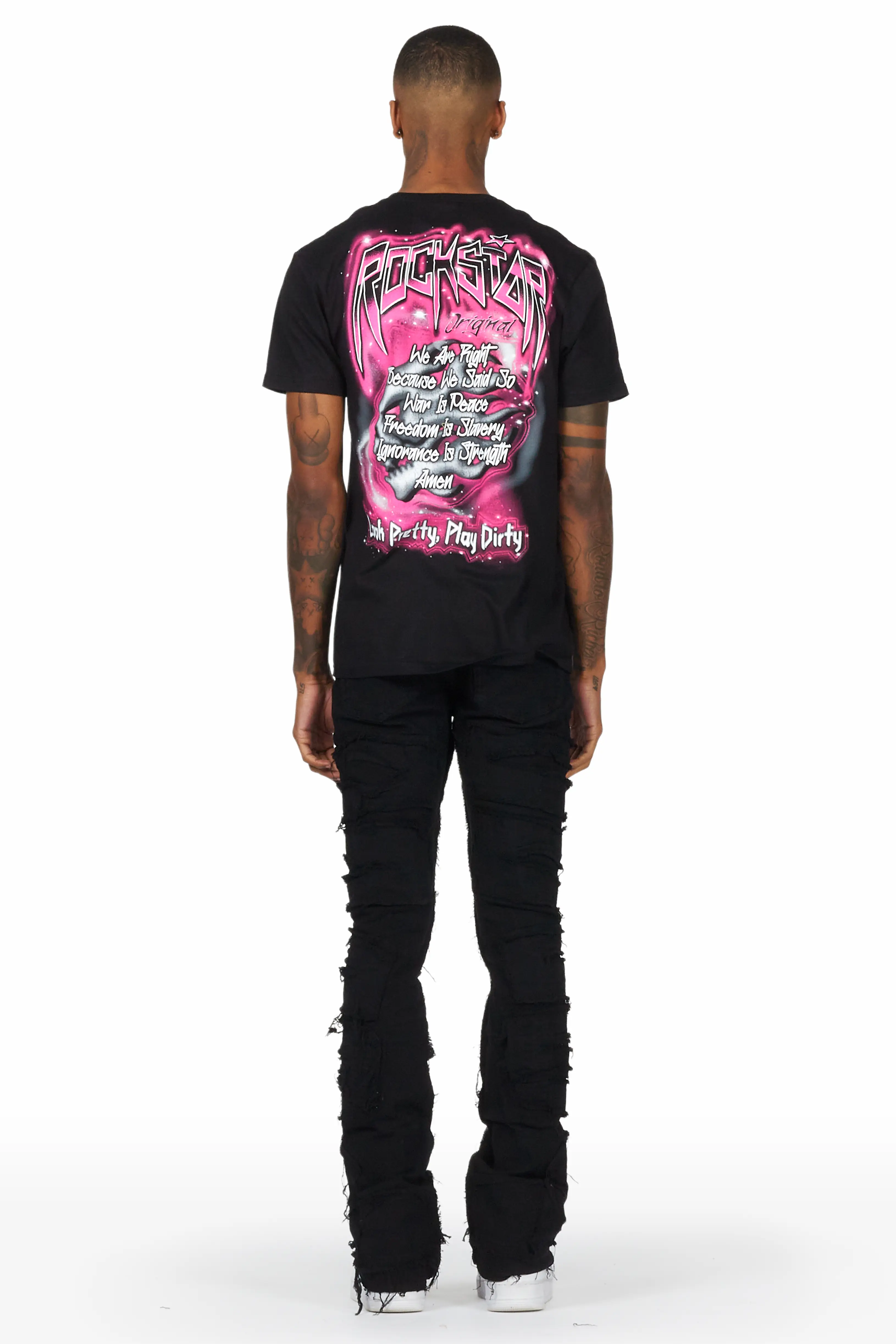Wayland Black Stacked Flare Jean - Image 5