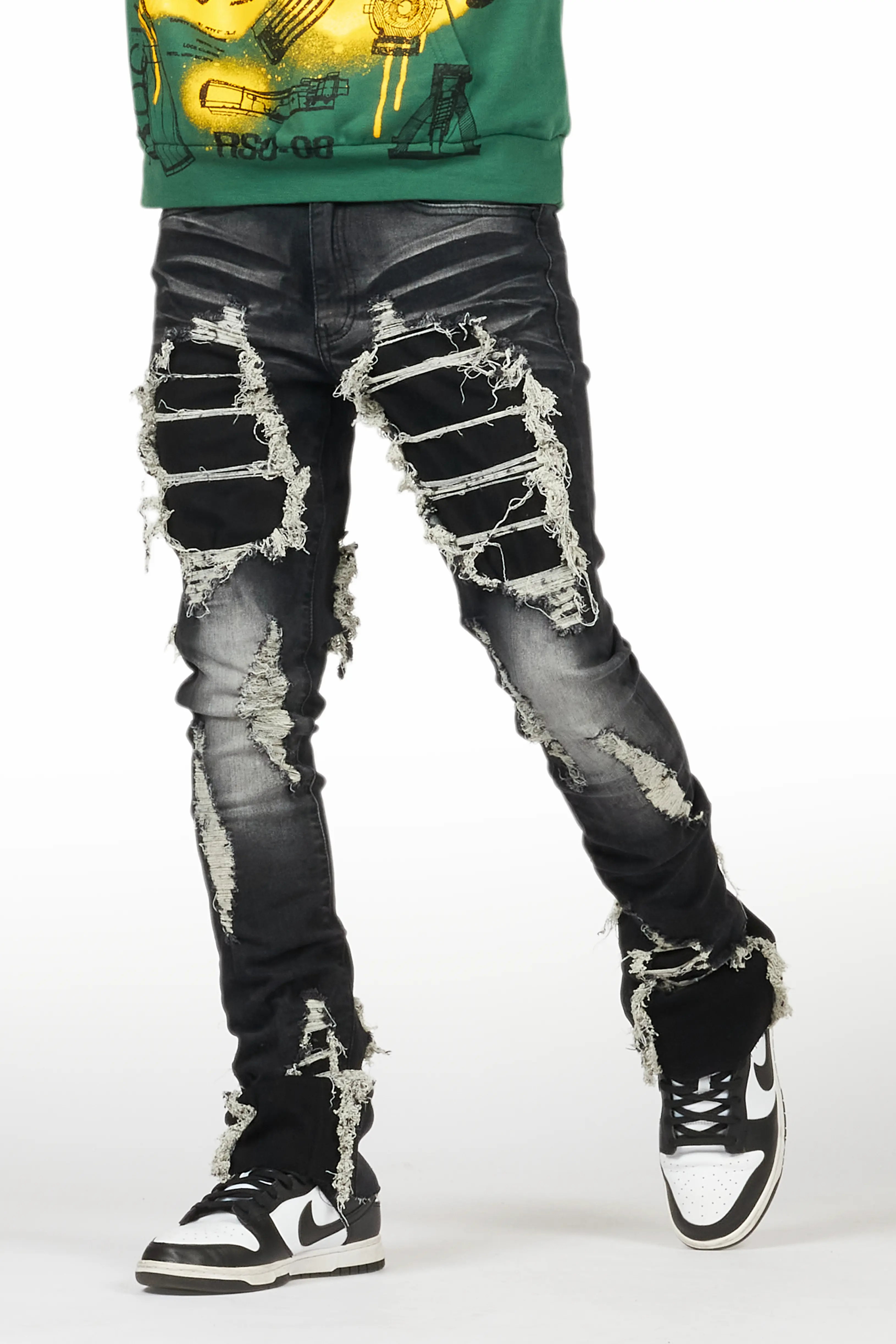 Fateh Dark Grey Stacked Flare Jean