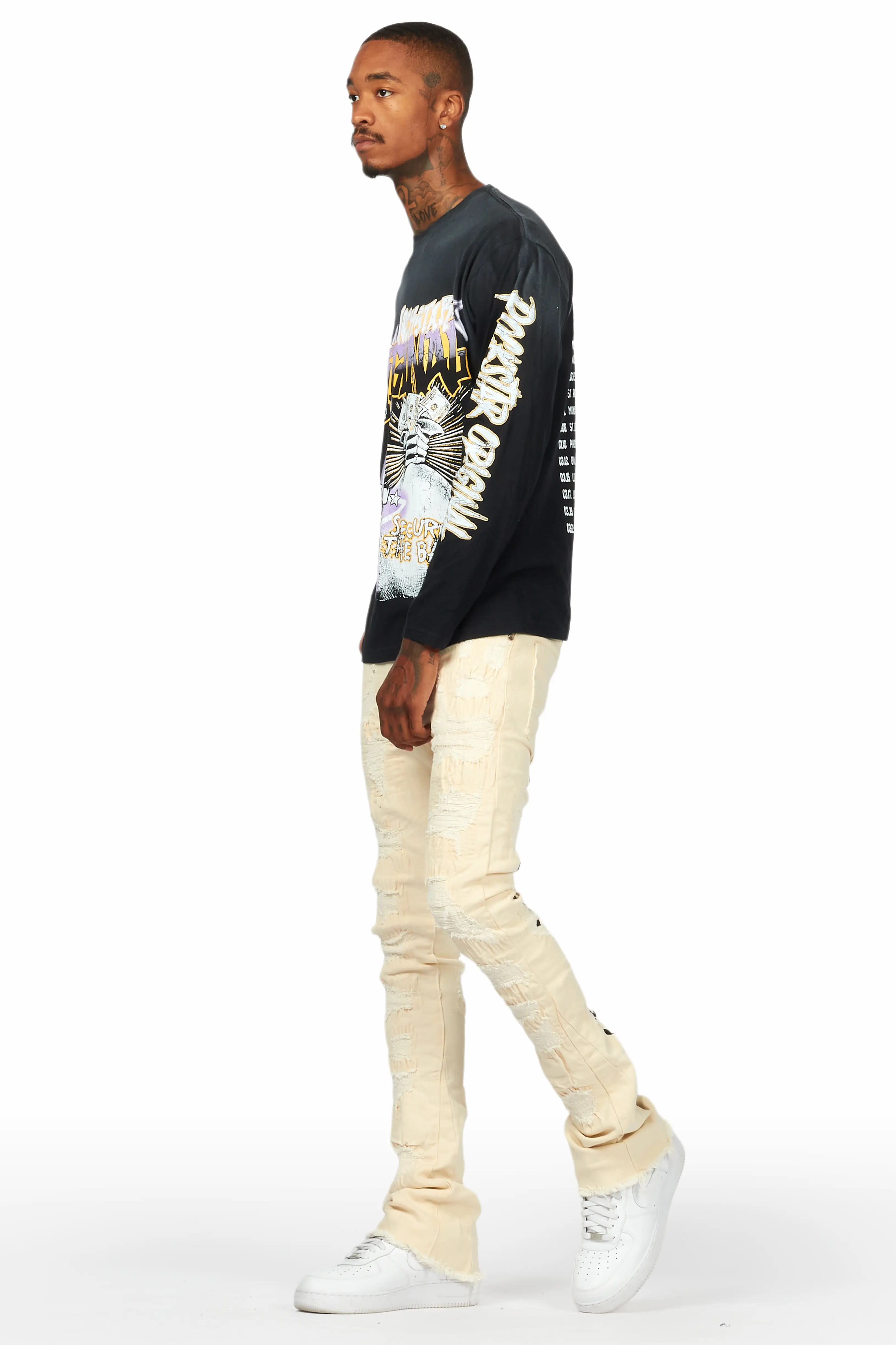 Sigmund Beige Stacked Flare Jean - Image 8