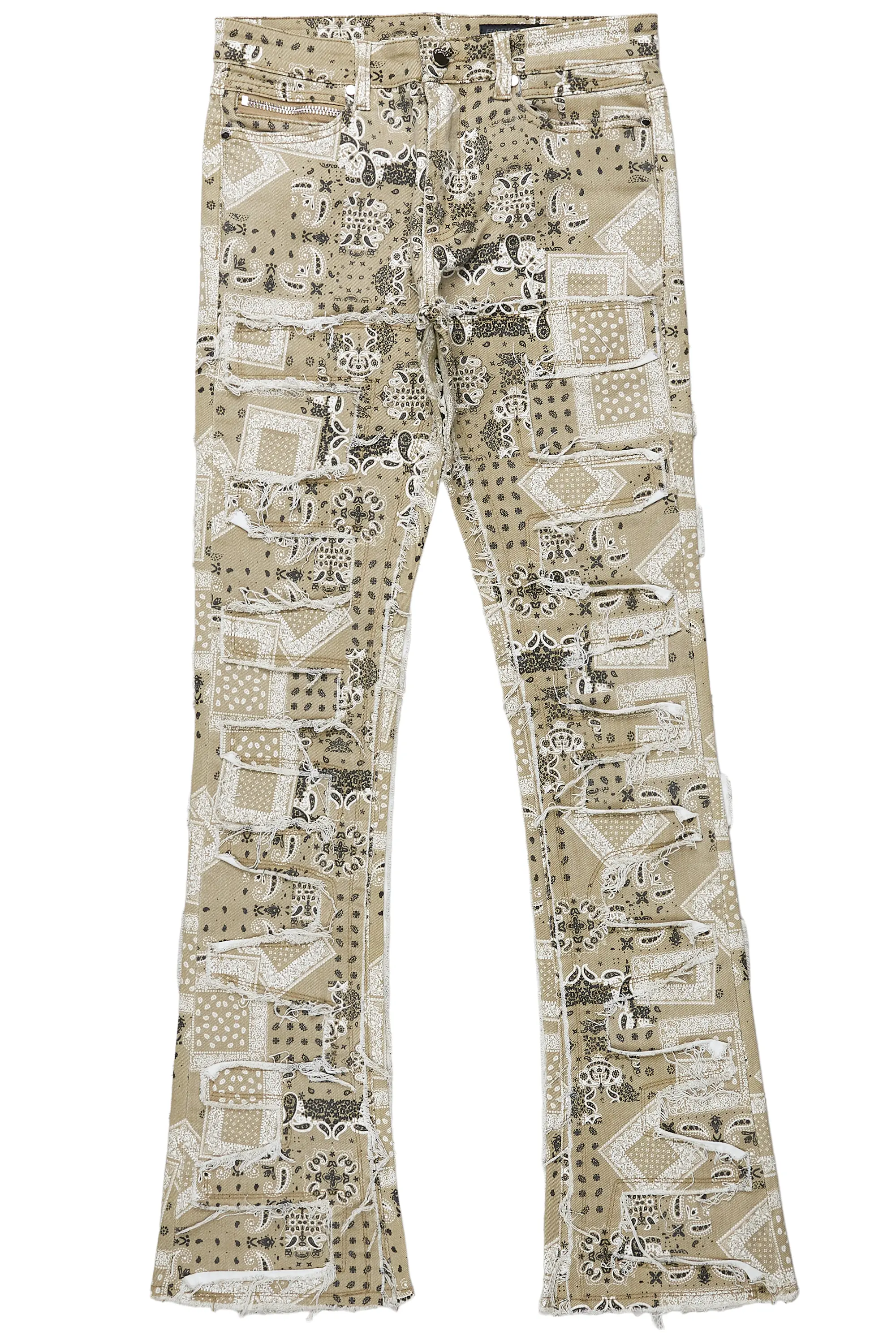Axton Beige Stacked Flare Jean - Image 2