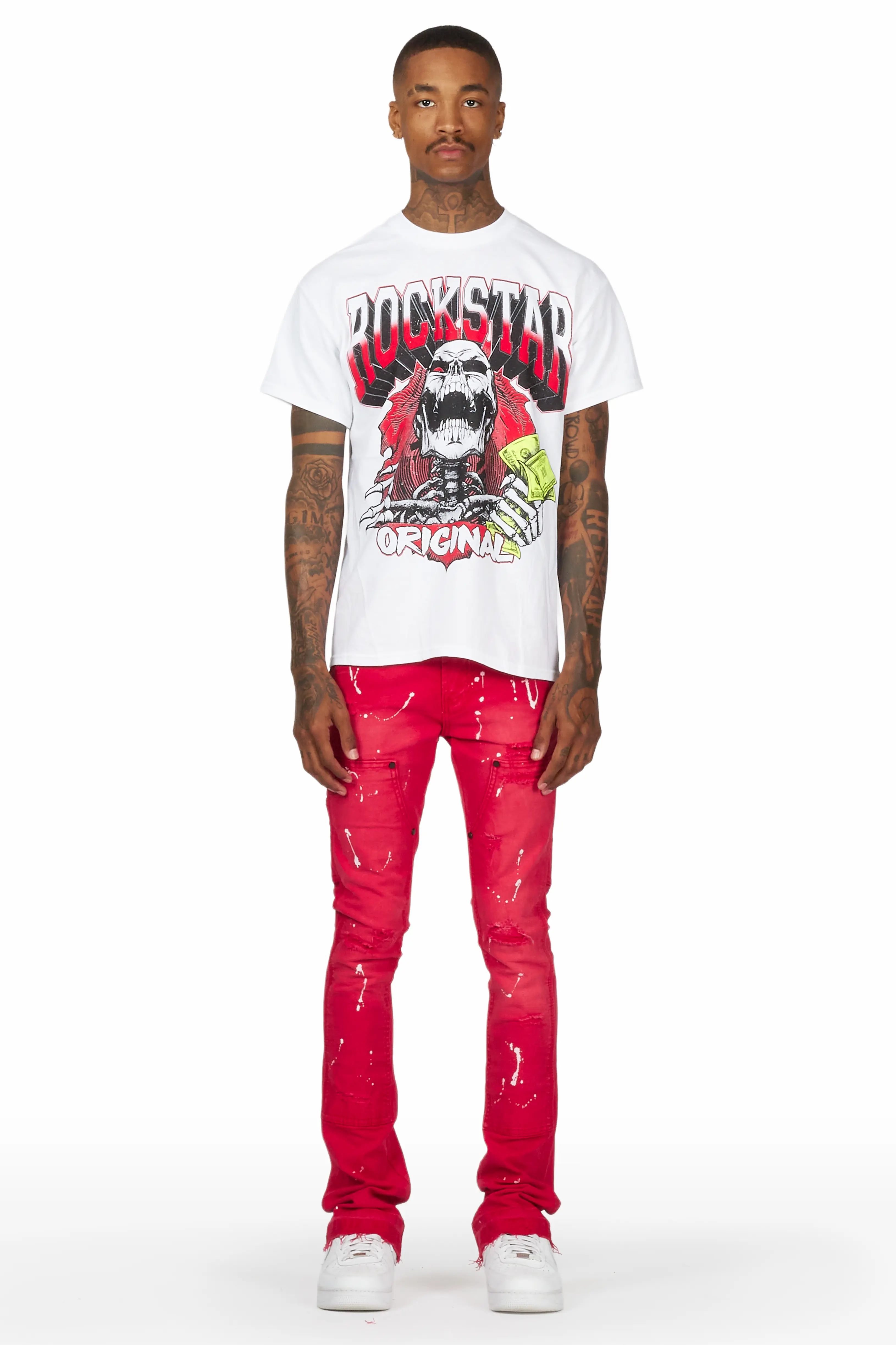 Thorton Red Stacked Flare Jean - Image 3