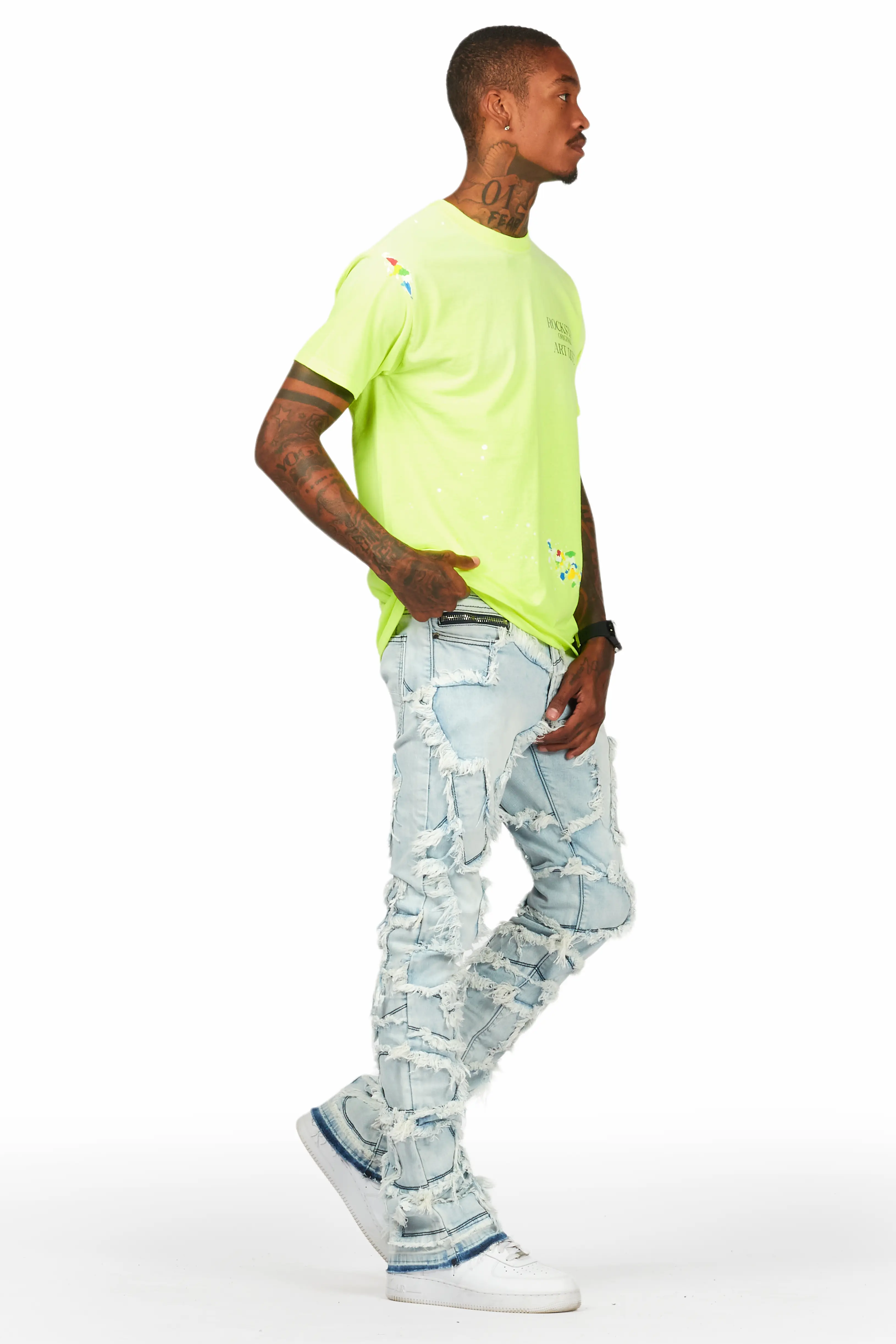 Arturo Light Blue Stacked Flare Jean - Image 9