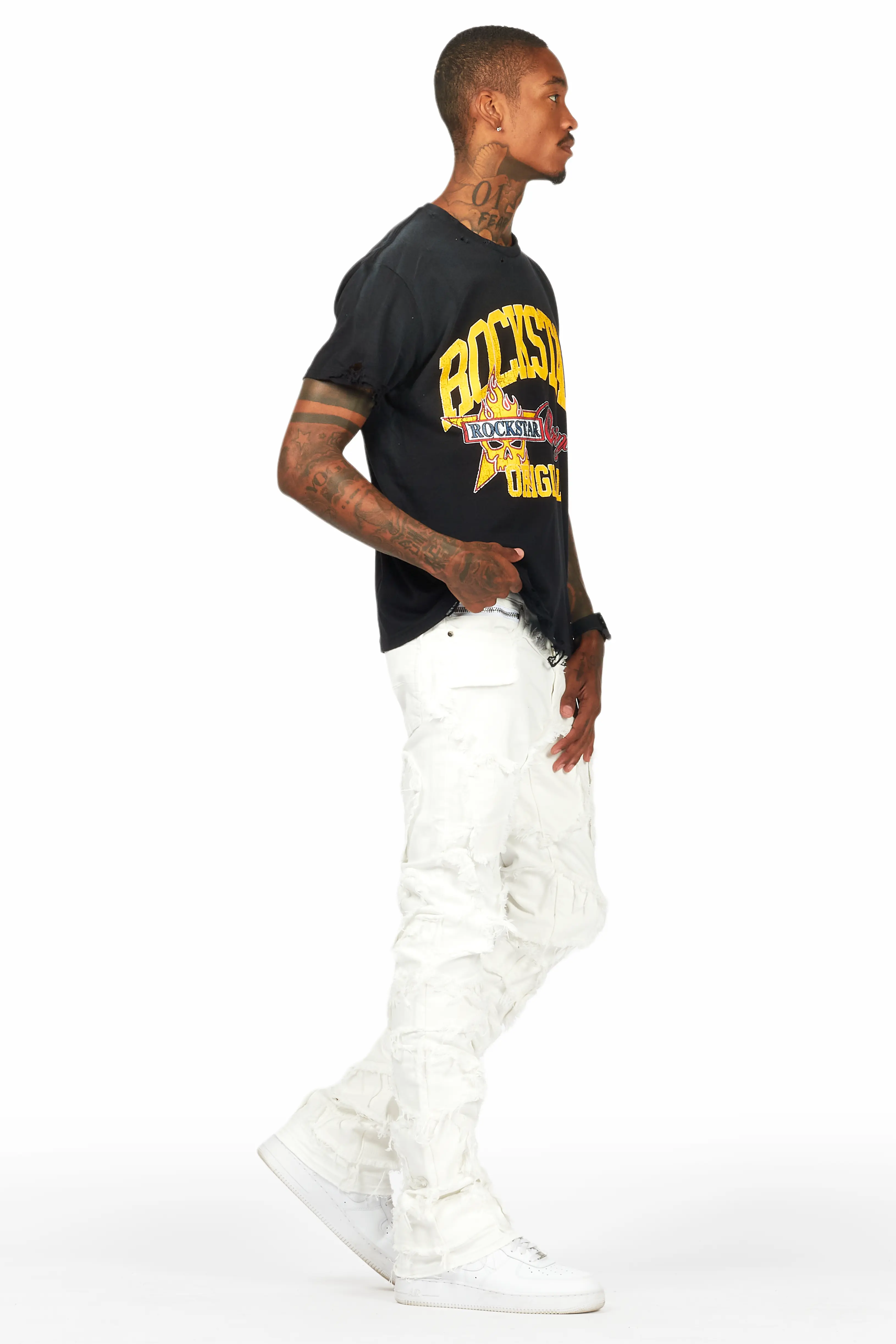 Arturo White Stacked Flare Jeans - Image 9