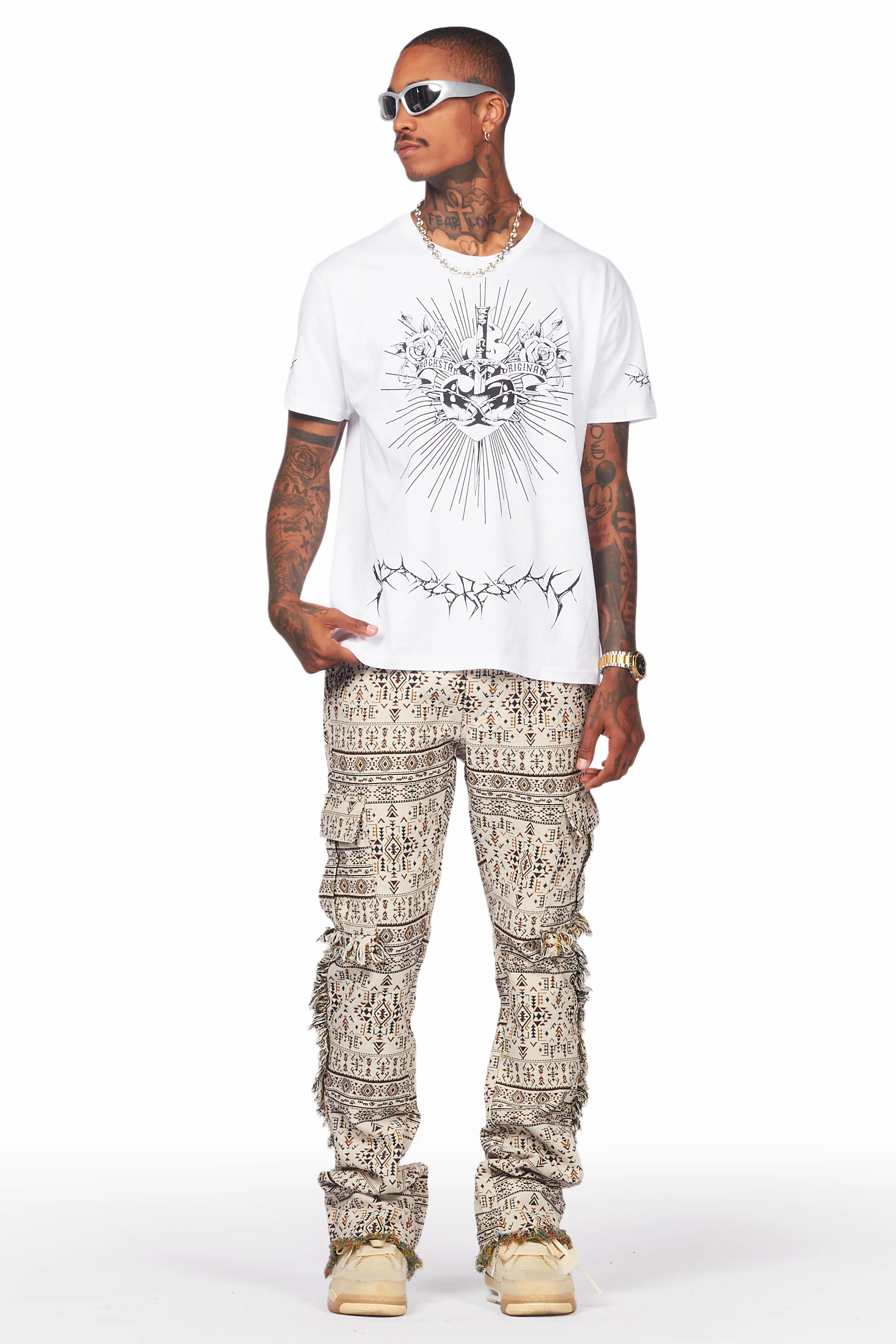 Ayami Beige Slim Tapestry Flare Jean - Image 5