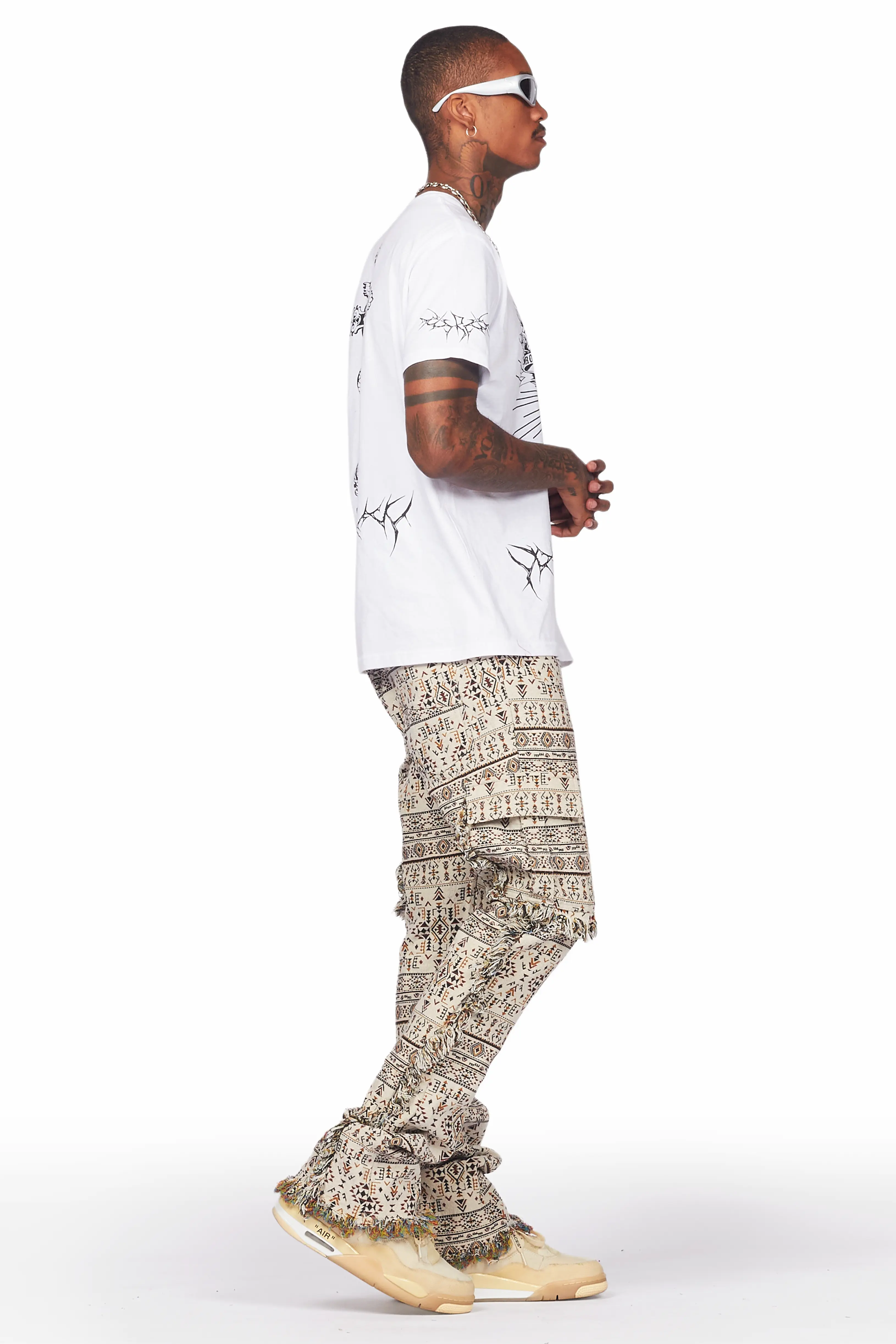 Ayami Beige Slim Tapestry Flare Jean - Image 6