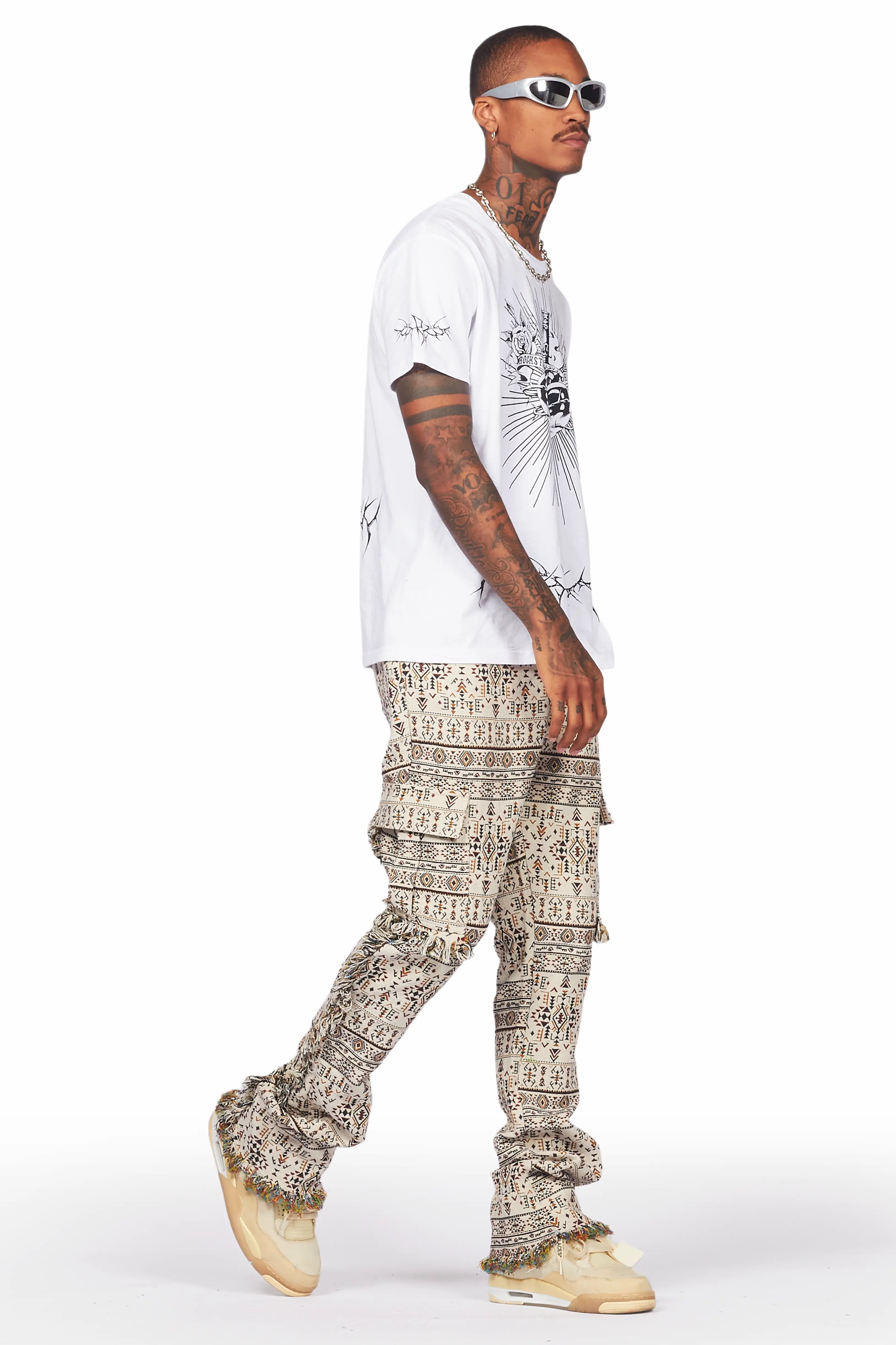 Ayami Beige Slim Tapestry Flare Jean - Image 9