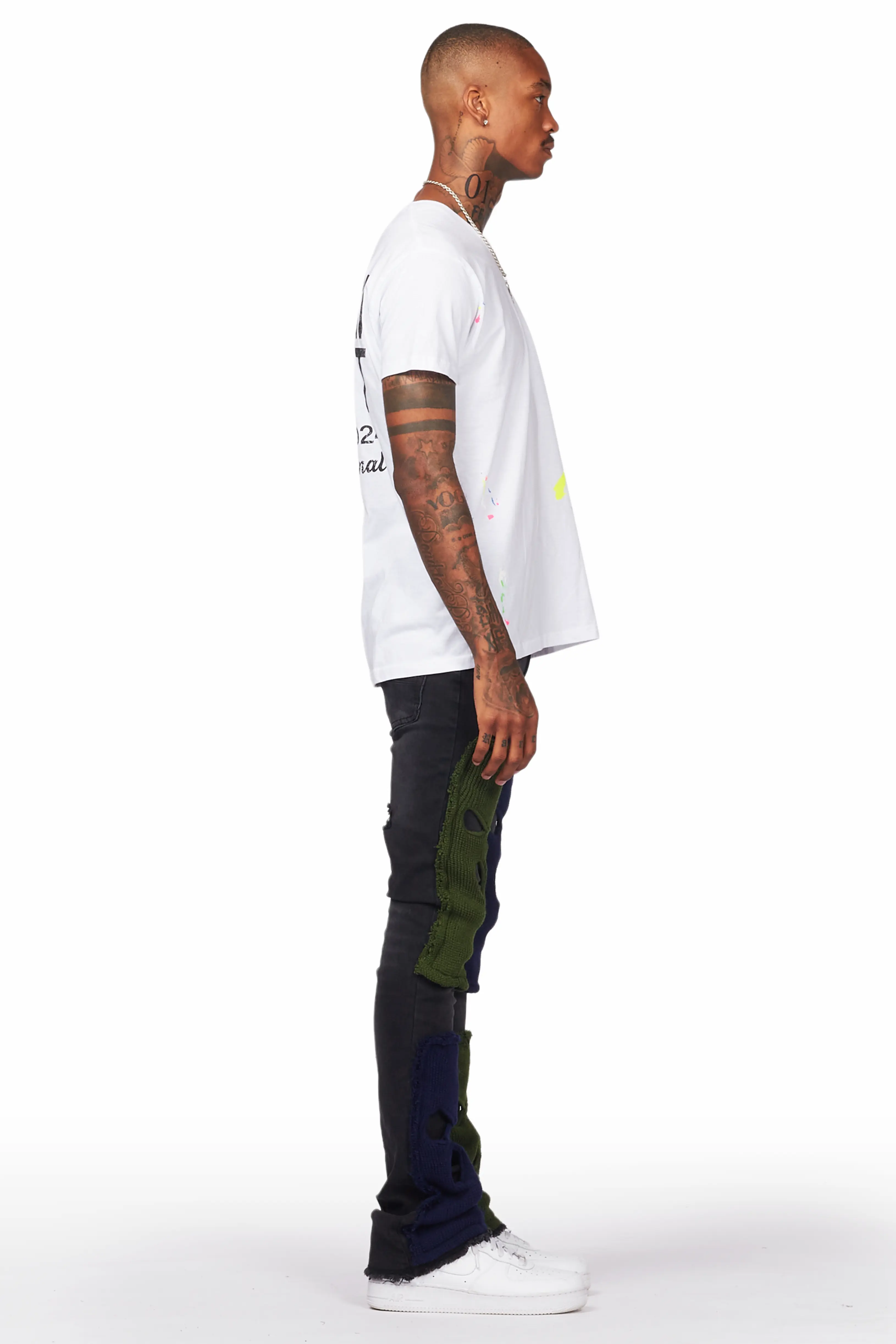 Destry Black Patchwork Stacked Flare Jean - Image 4