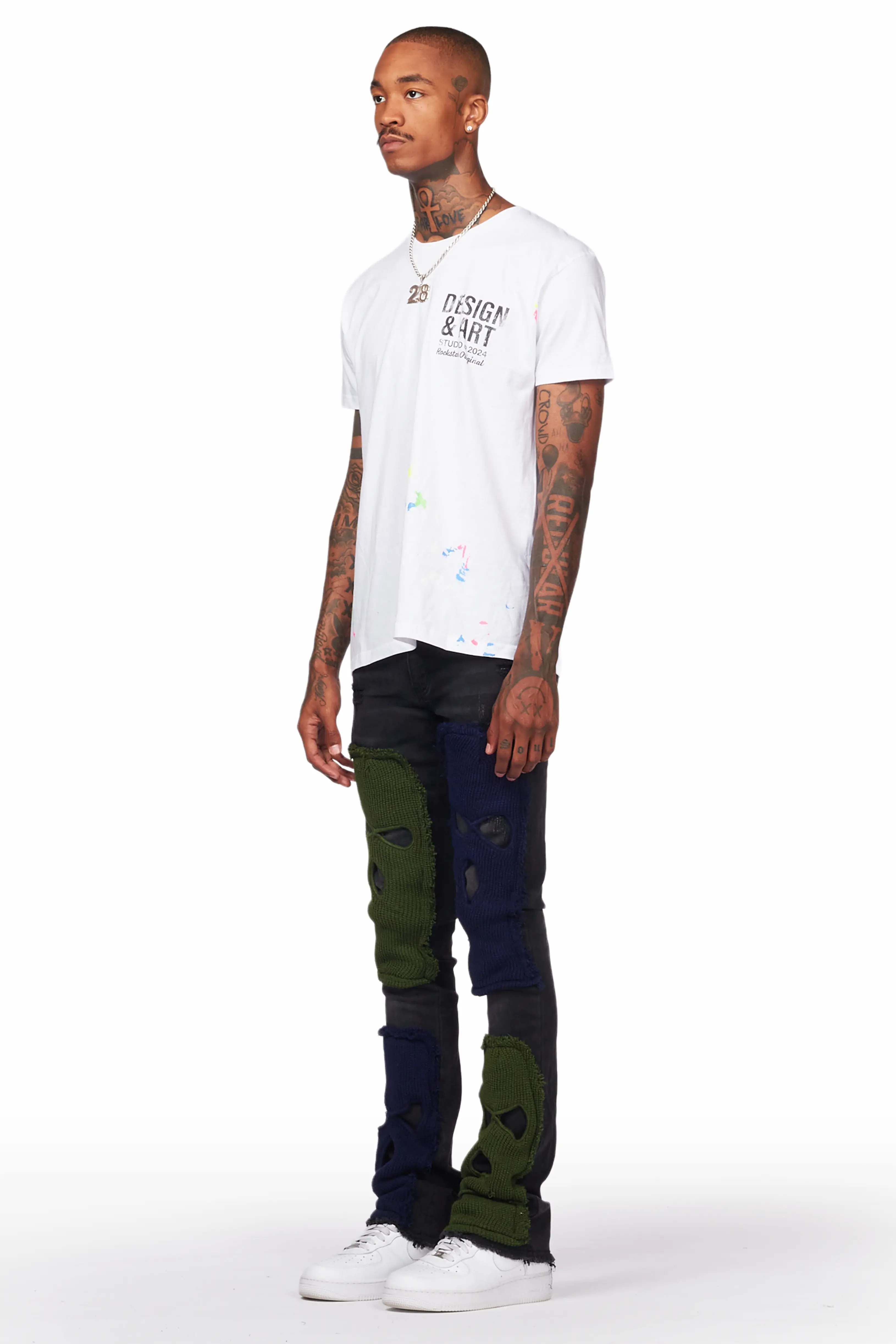 Destry Black Patchwork Stacked Flare Jean - Image 6