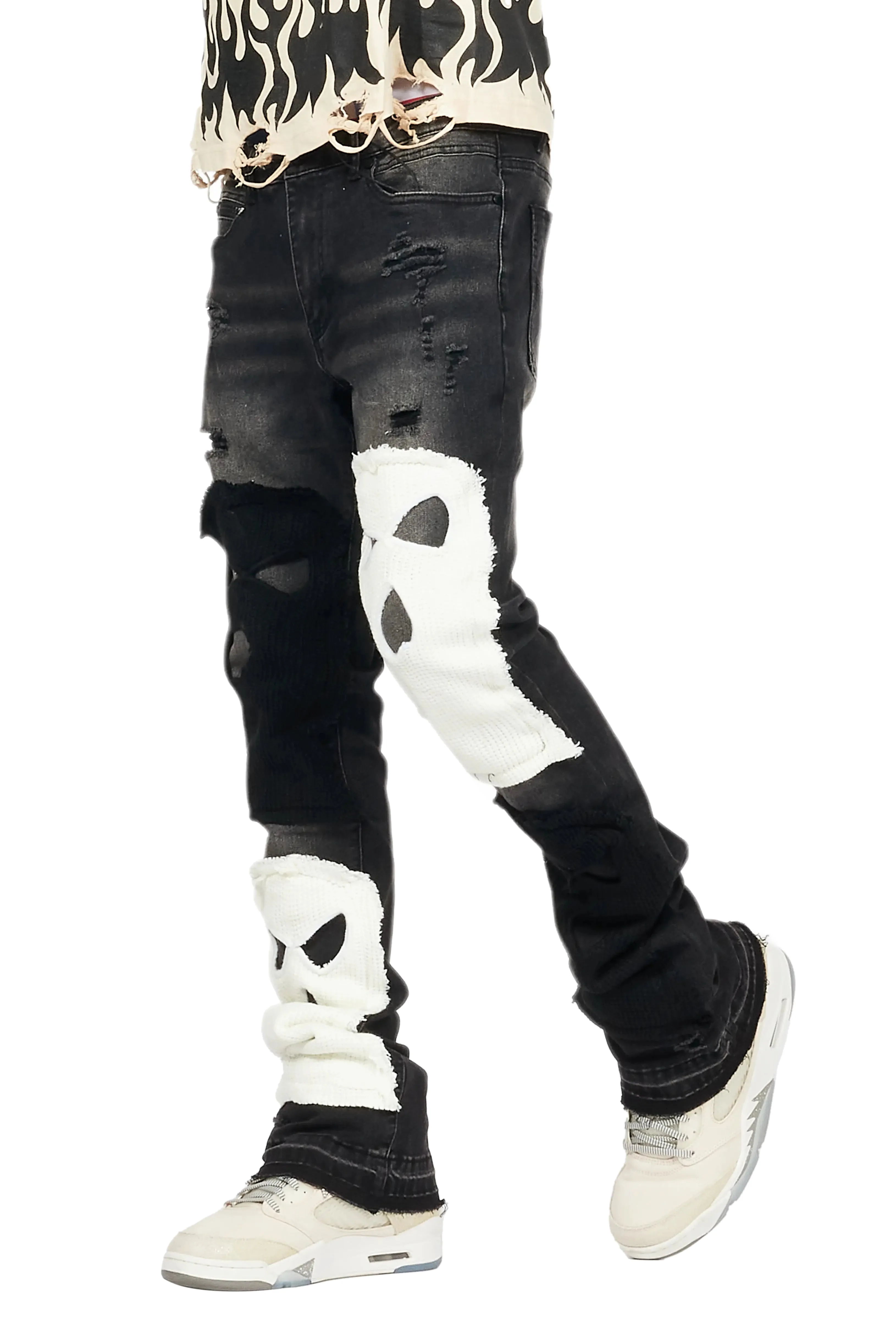 Destry Black/White Patchwork Stacked Flare Jean - Image 9