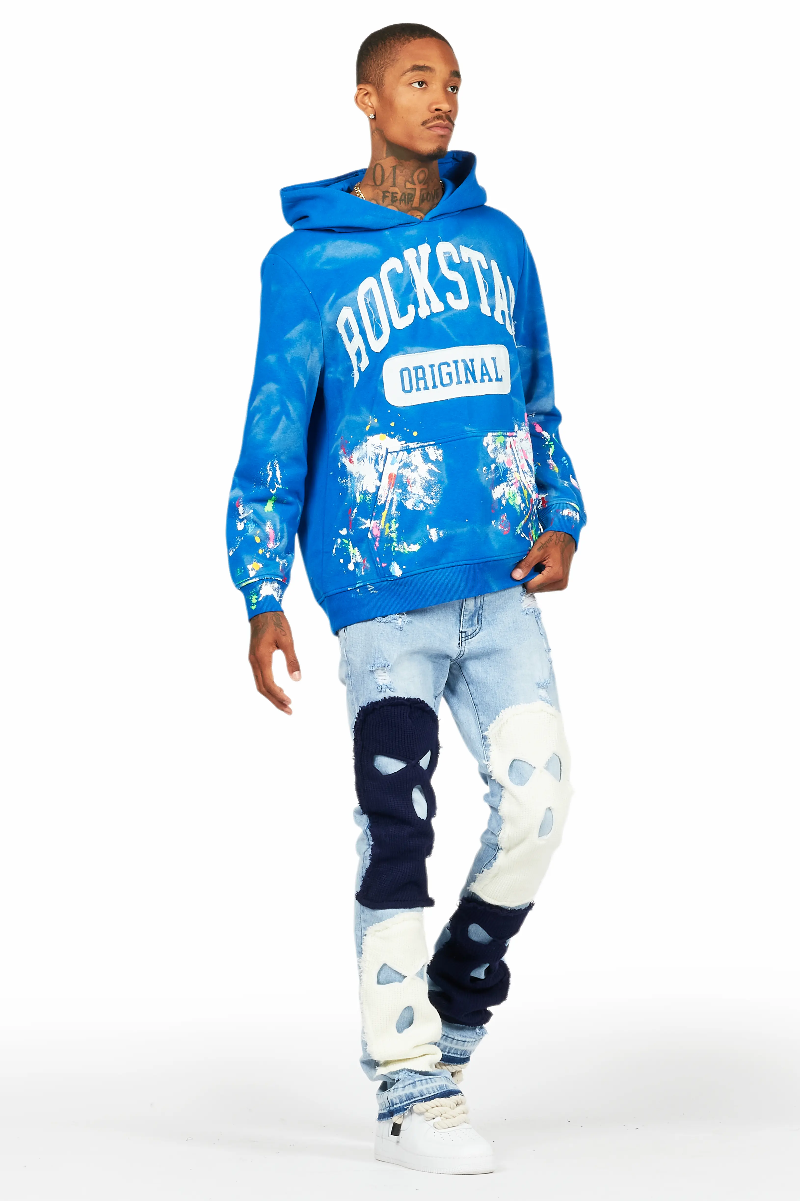 Destry Blue Patchwork Stacked Flare Jean - Image 7