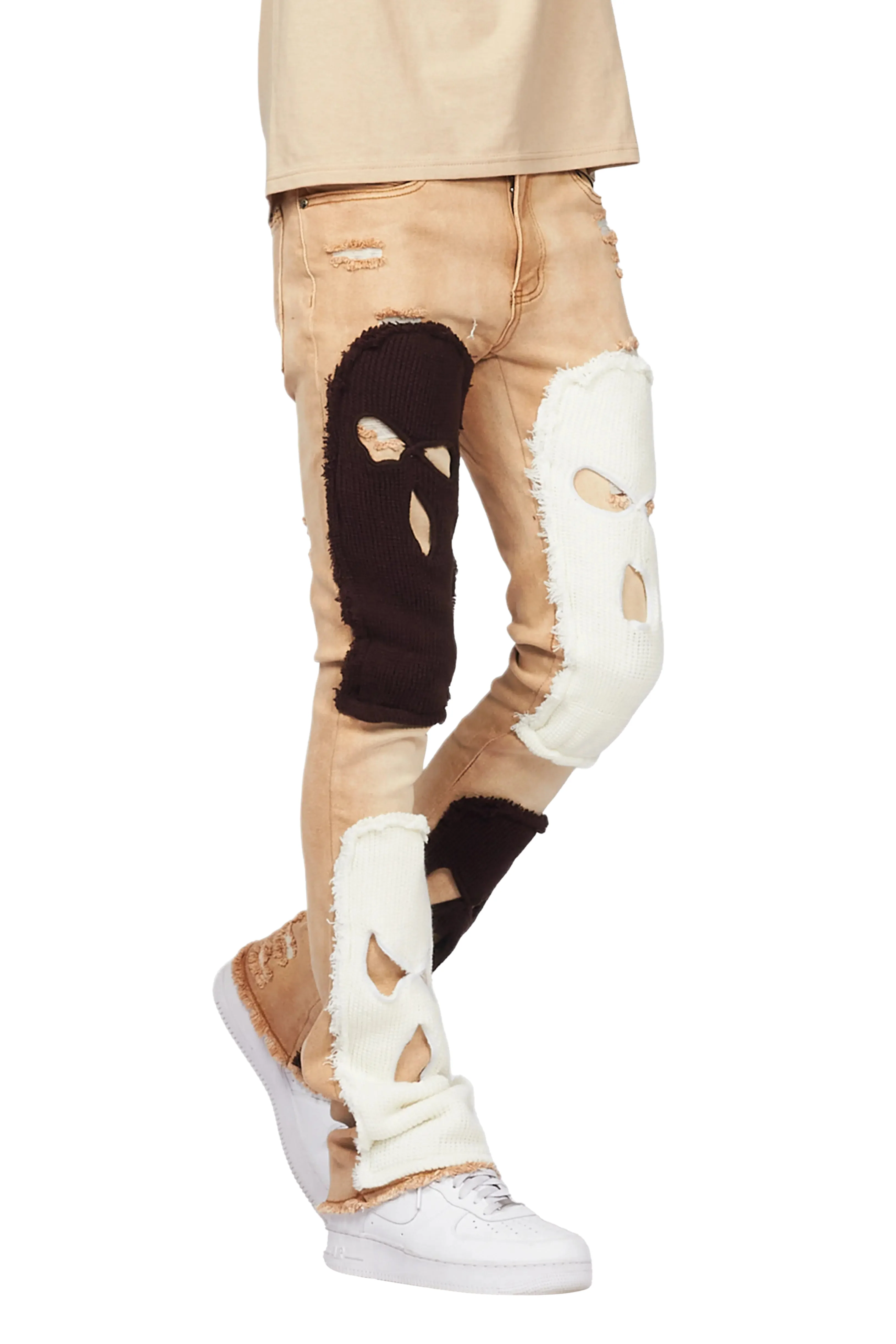 Destry Tan Patchwork Stacked Flare Jean - Image 10