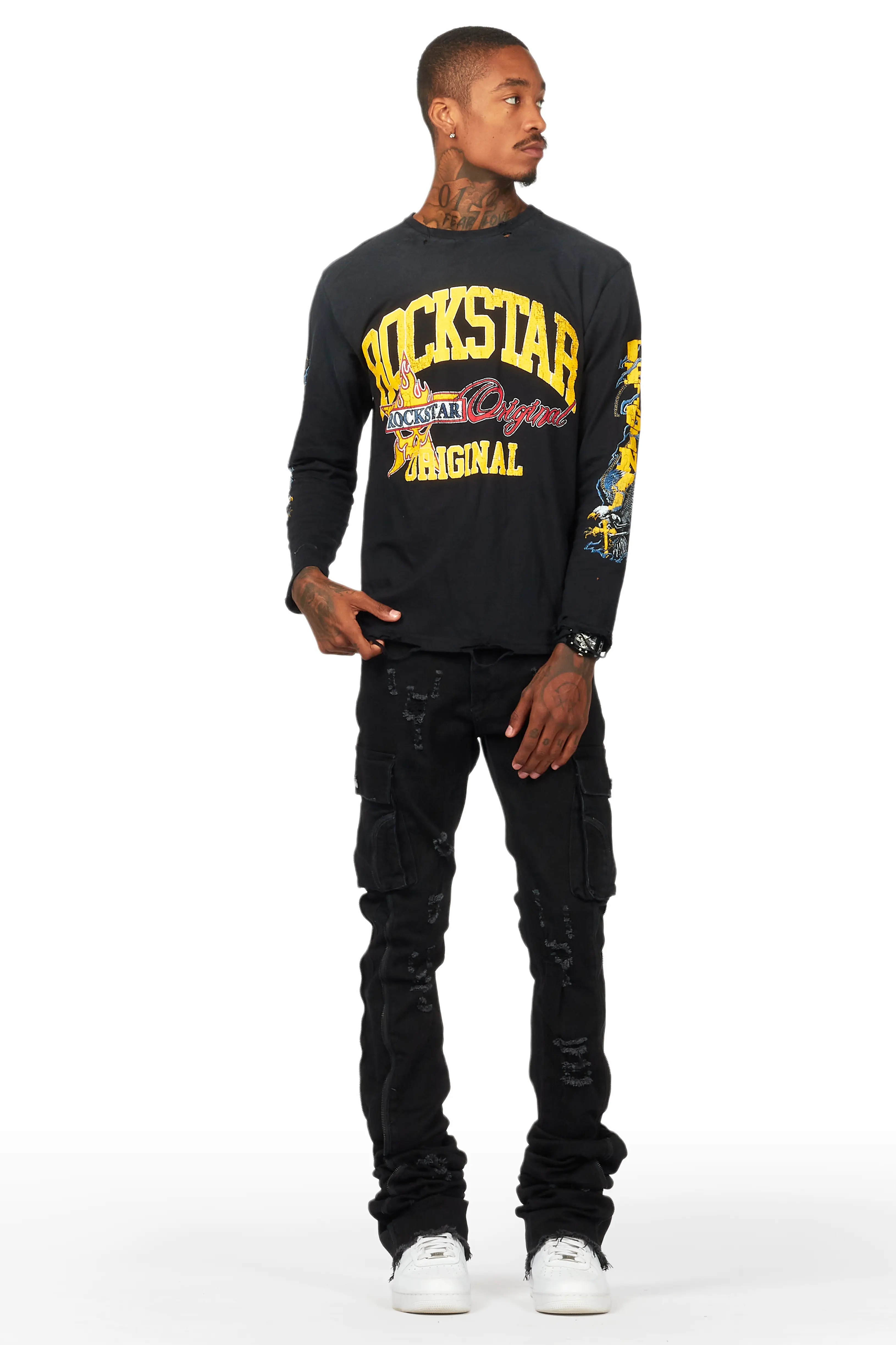 Hutch Black Super Stacked Flare Jean - Image 3