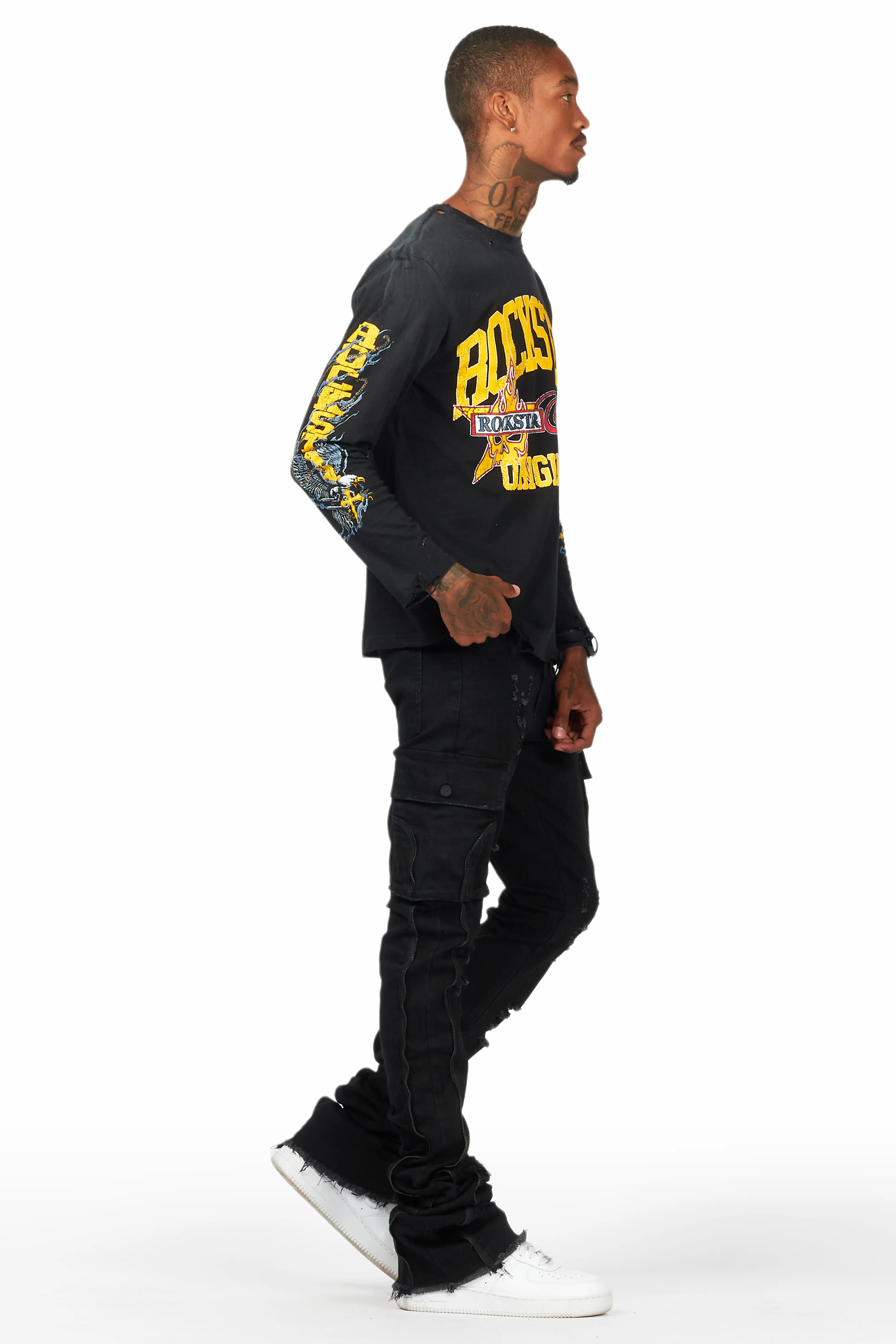 Hutch Black Super Stacked Flare Jean - Image 4