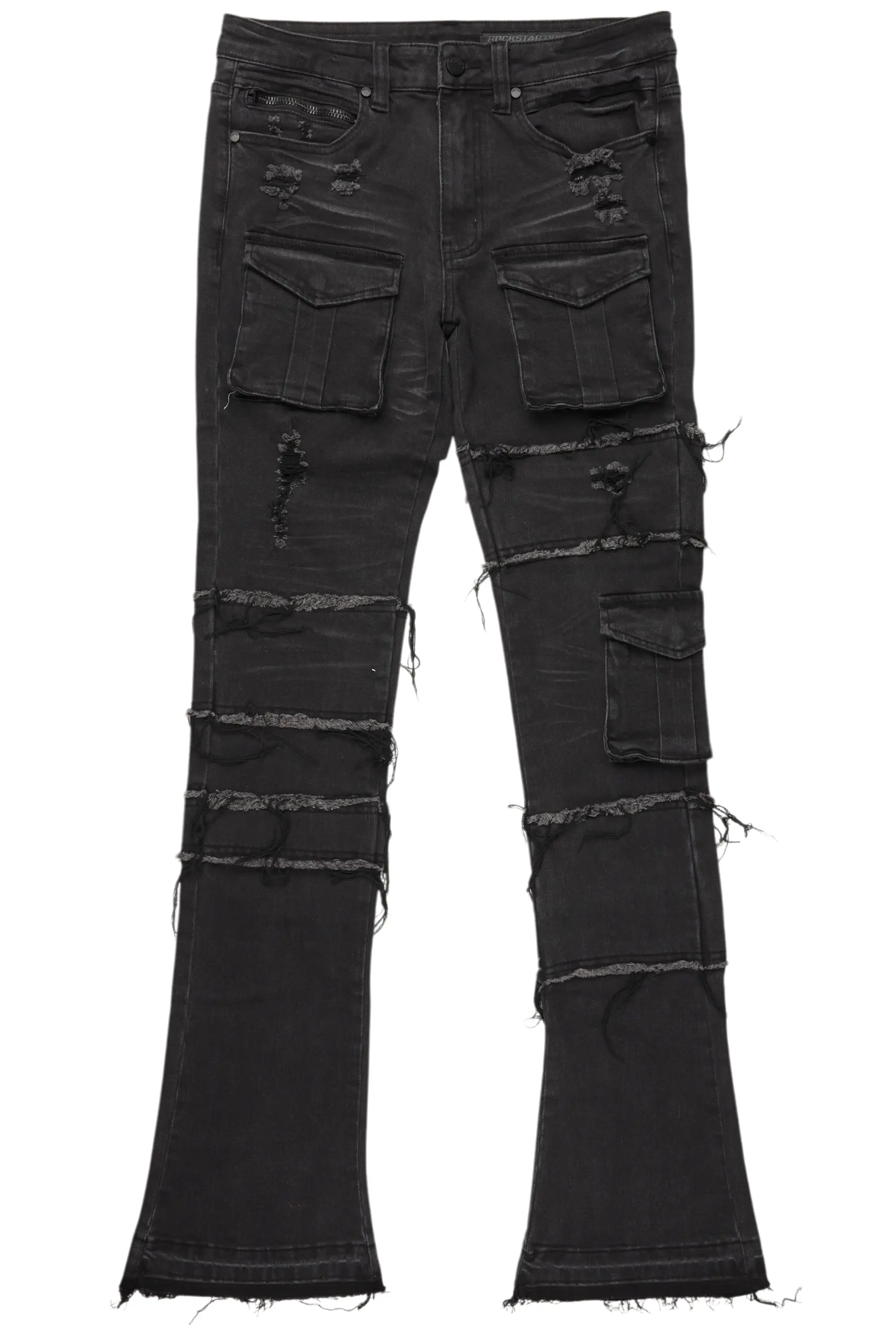 Folant Dark Grey Stacked Cargo Flare Jean - Image 2