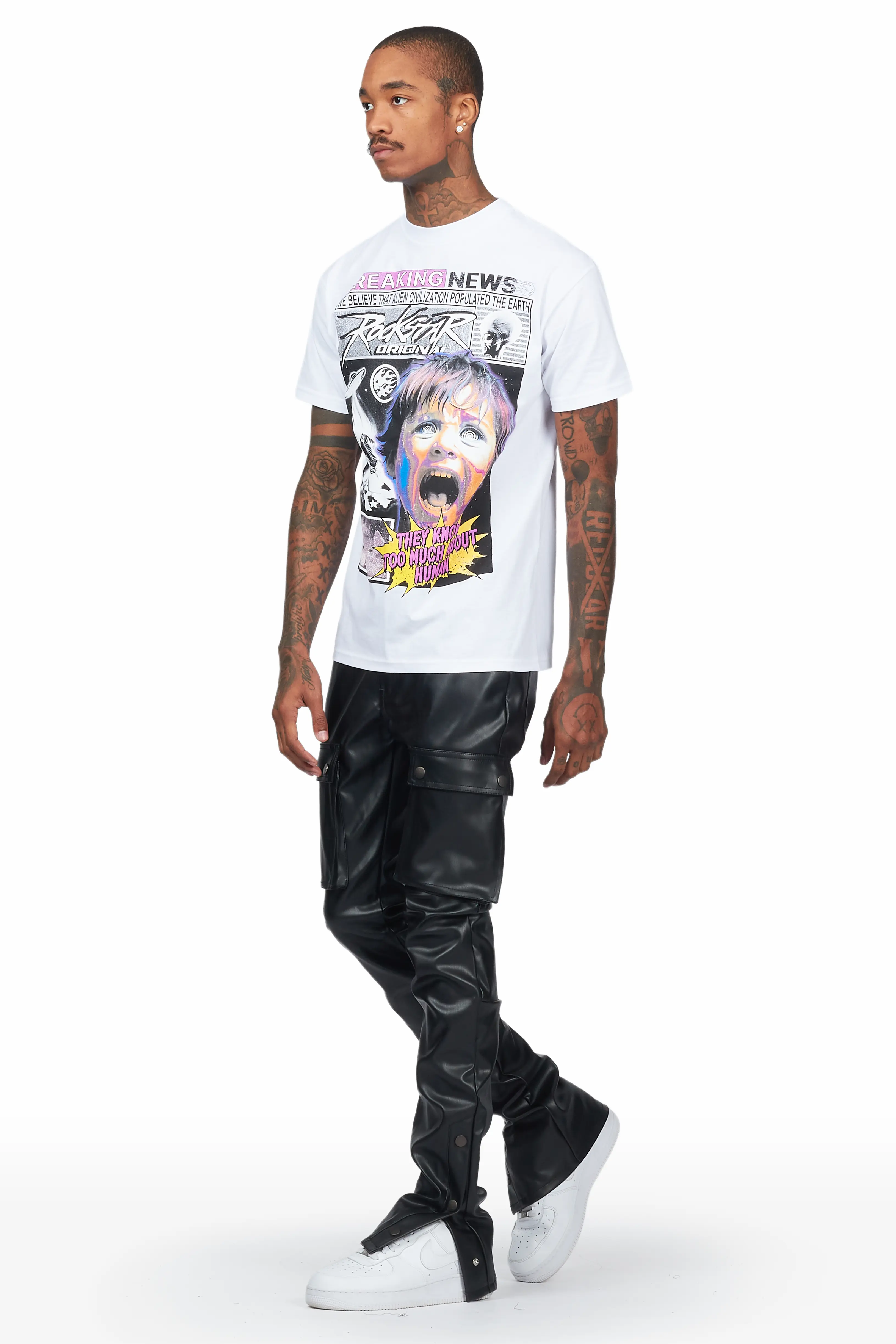 Waage Black PU Cargo Stacked Flare Jean - Image 5