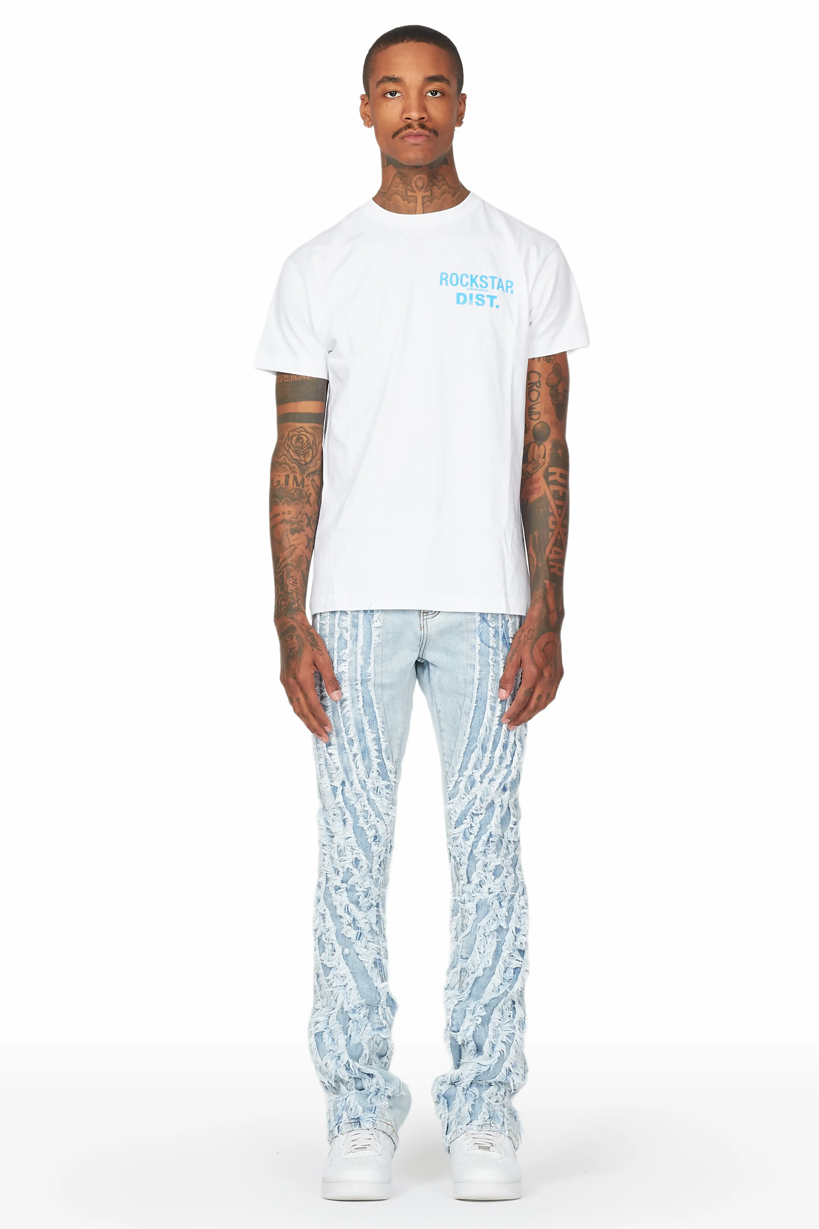 Miko Blue Stacked Frayed Jean - Image 3