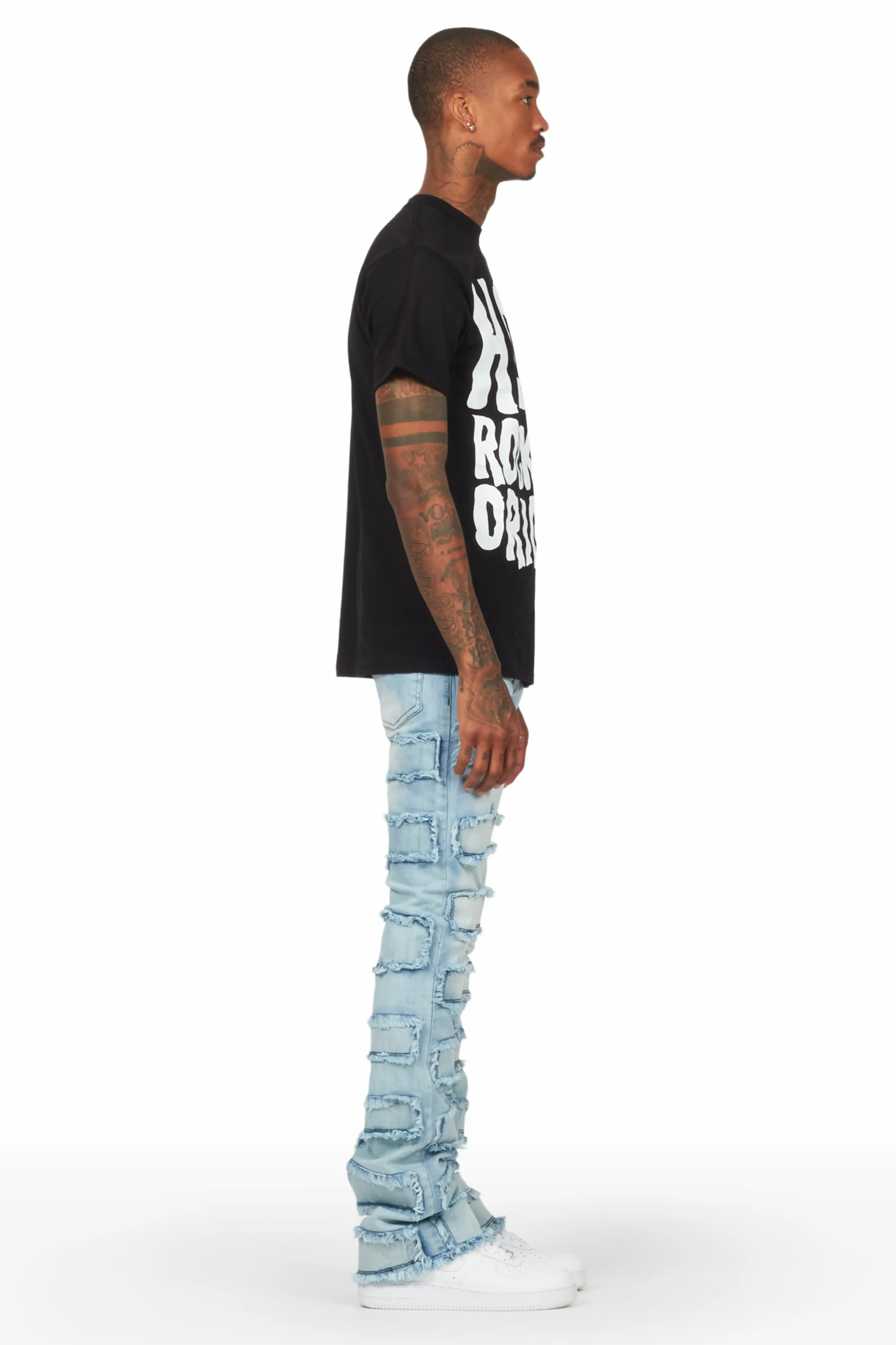Arne Blue Stacked Flare Jean - Image 4