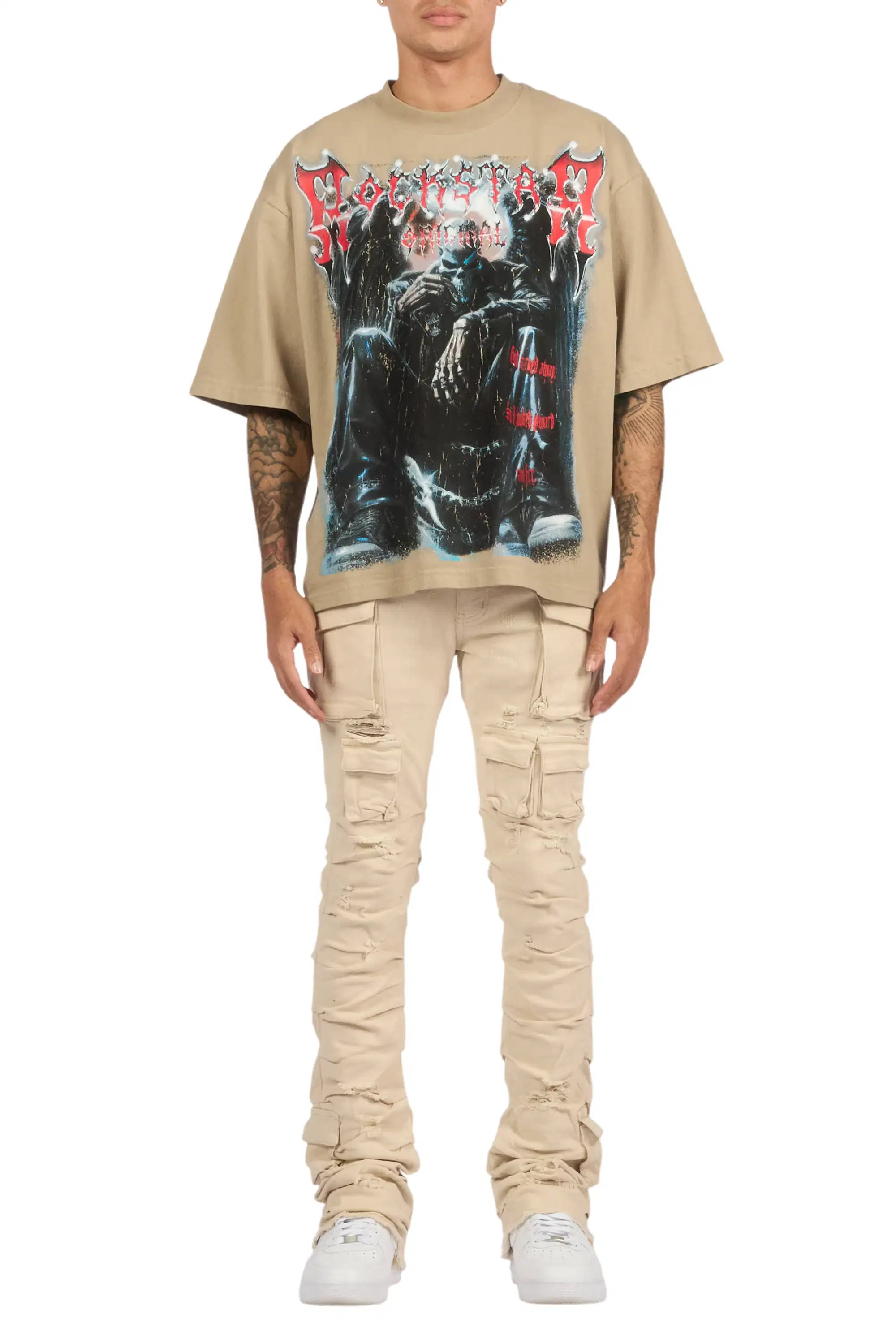 Gentry Light Beige Stacked Flare Jean - Image 9