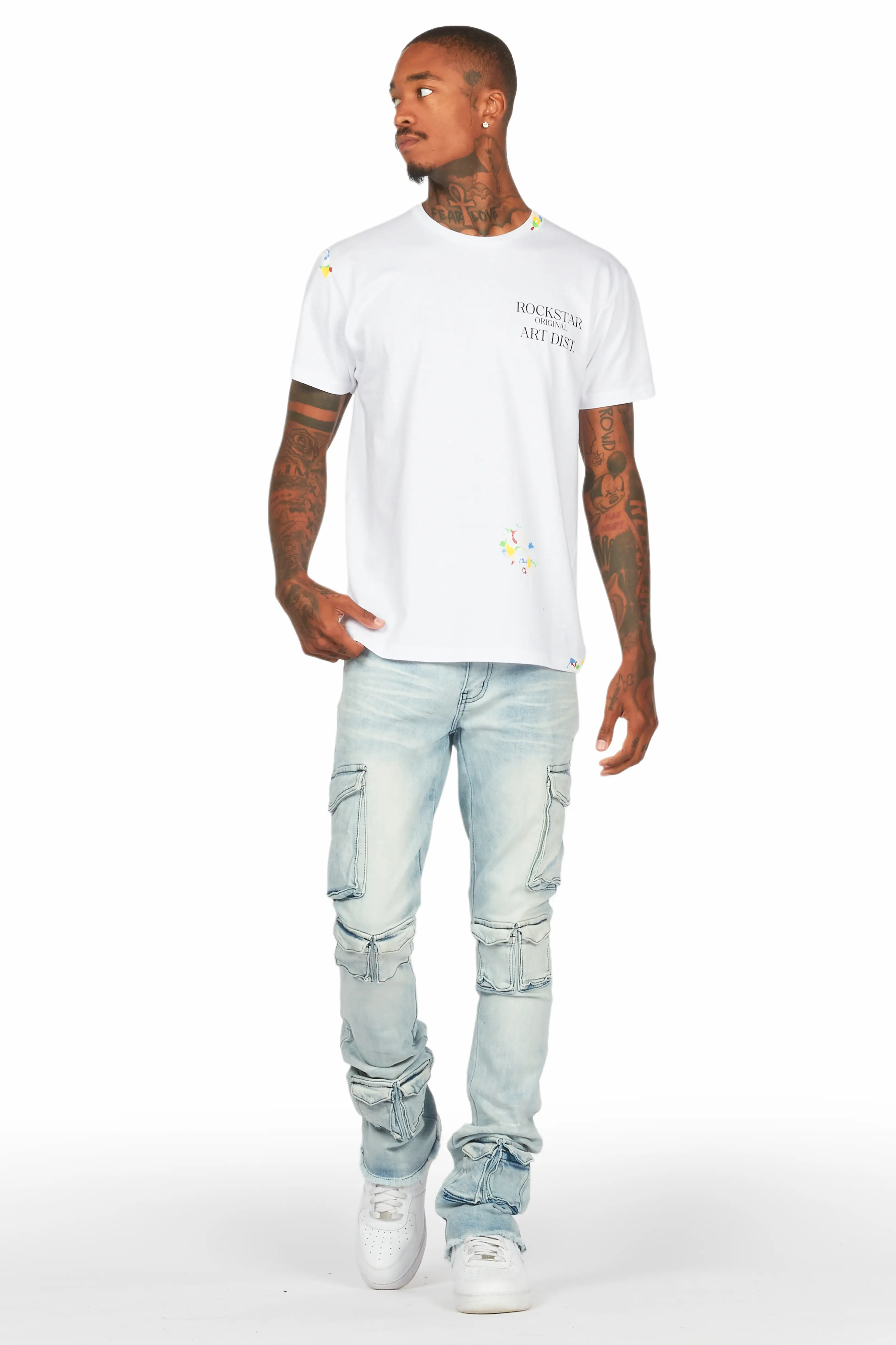 Feodor Light Blue Stacked Flare Cargo Jean - Image 3