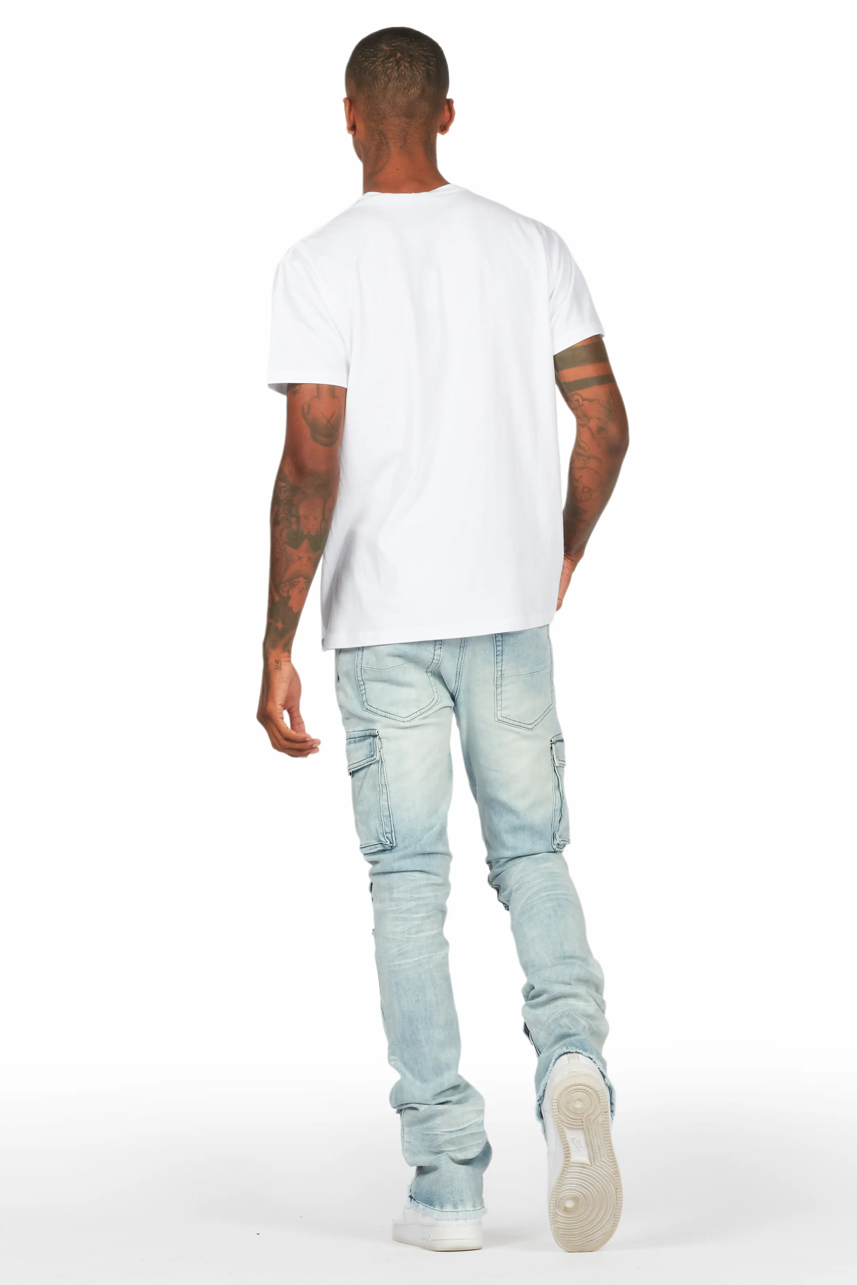 Feodor Light Blue Stacked Flare Cargo Jean - Image 5