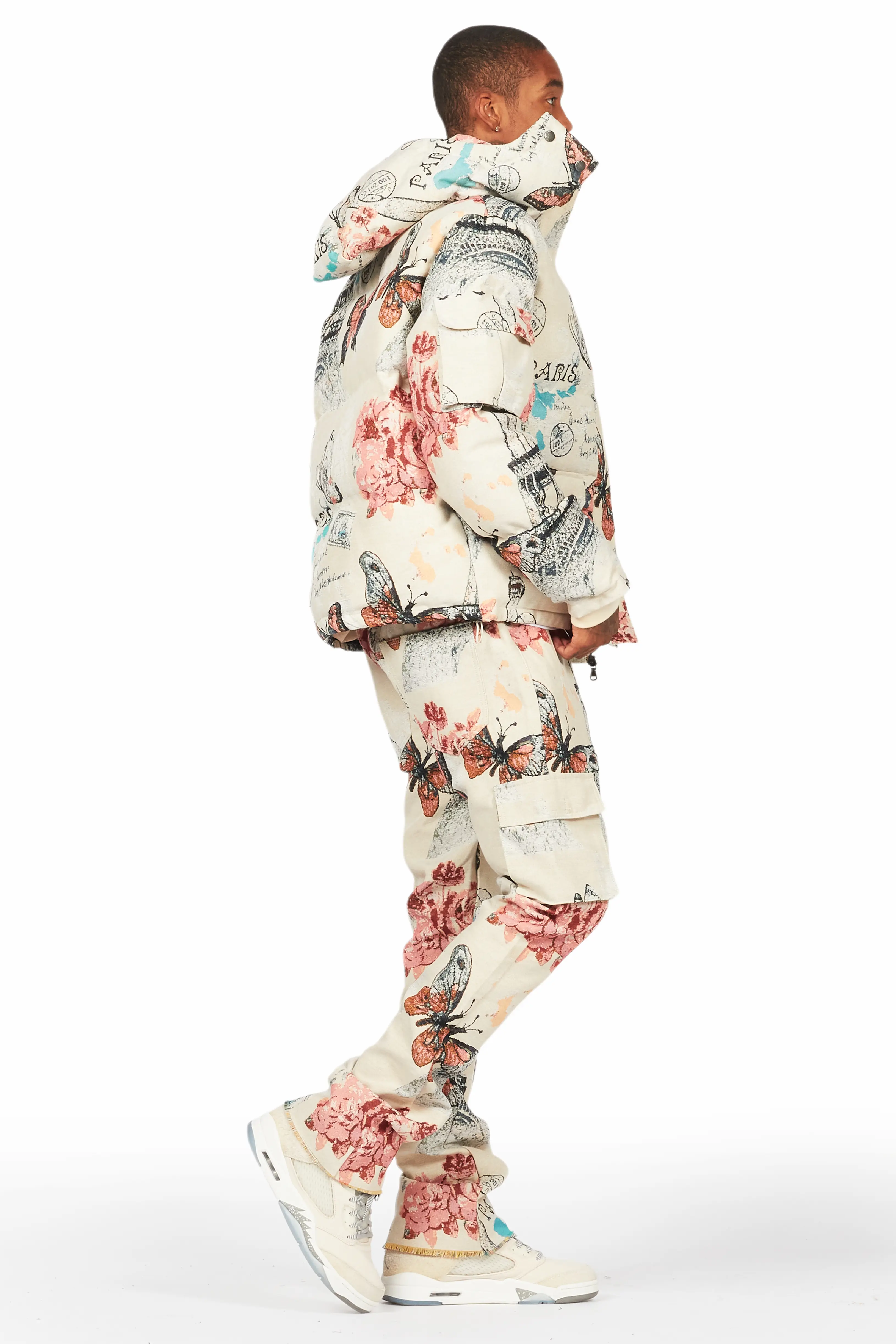 Lamont Beige Multi Tapestry Stacked Flare Jean - Image 4