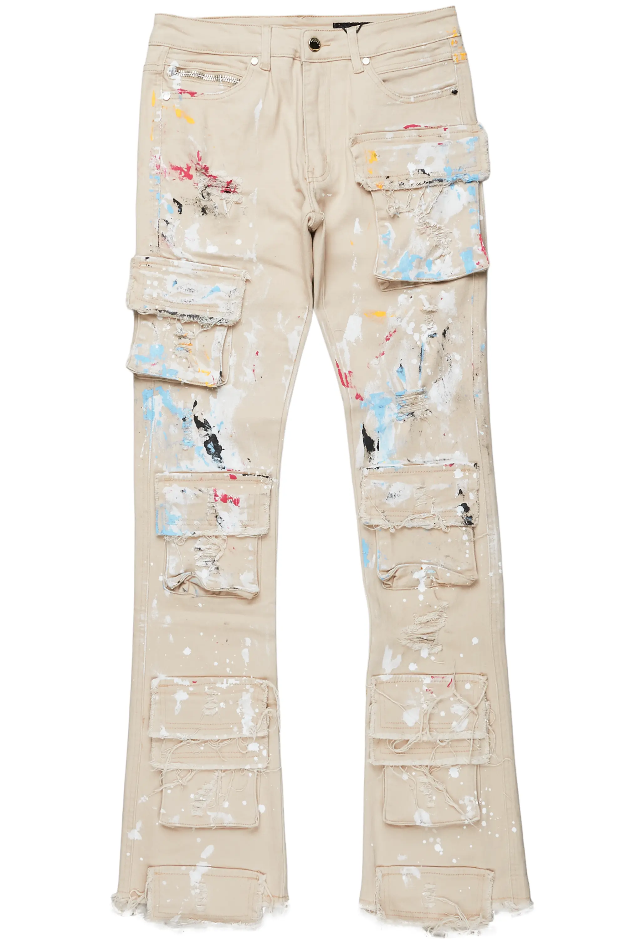 Orien Beige Painter Stacked Flare Jean - Image 2