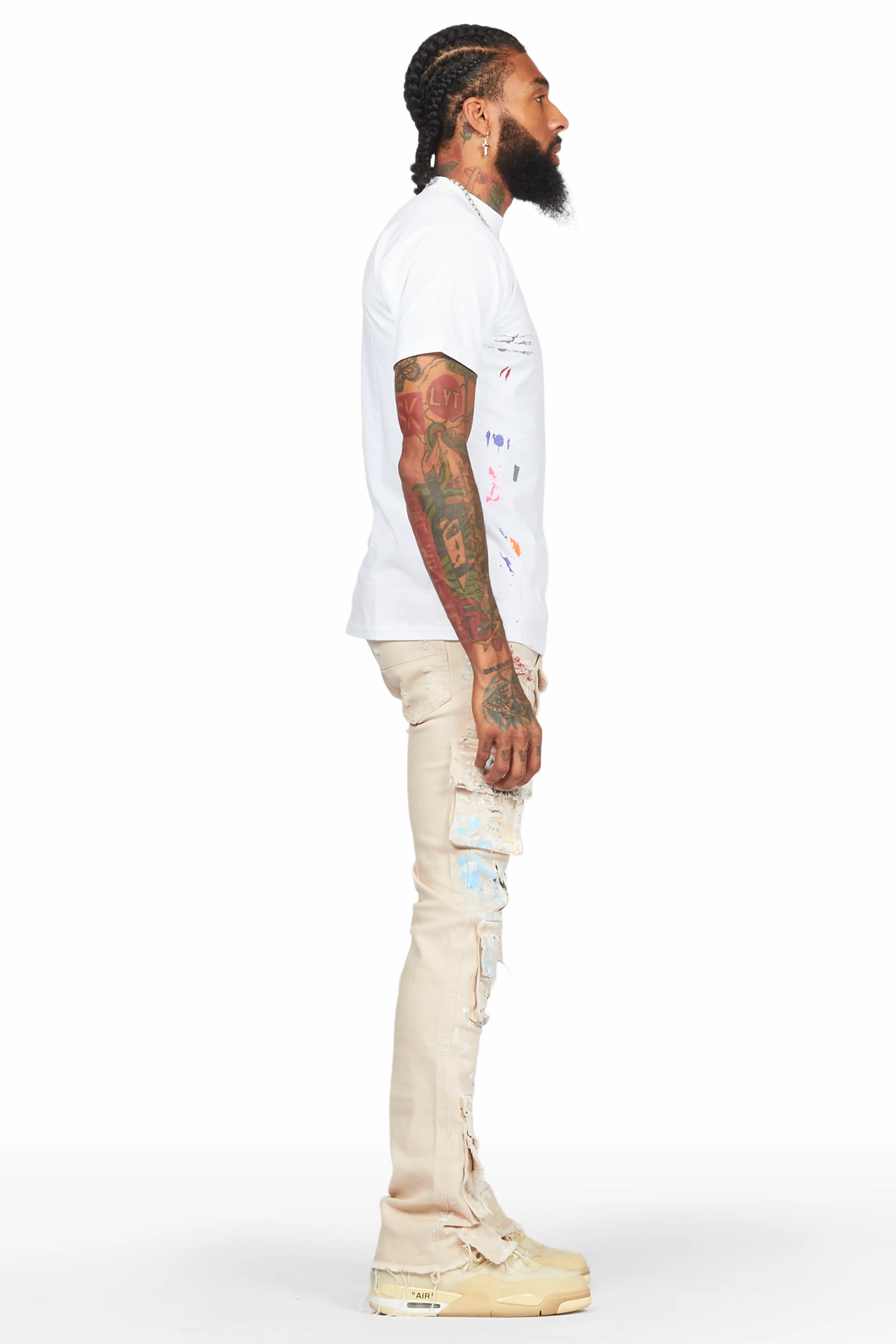 Orien Beige Painter Stacked Flare Jean - Image 4