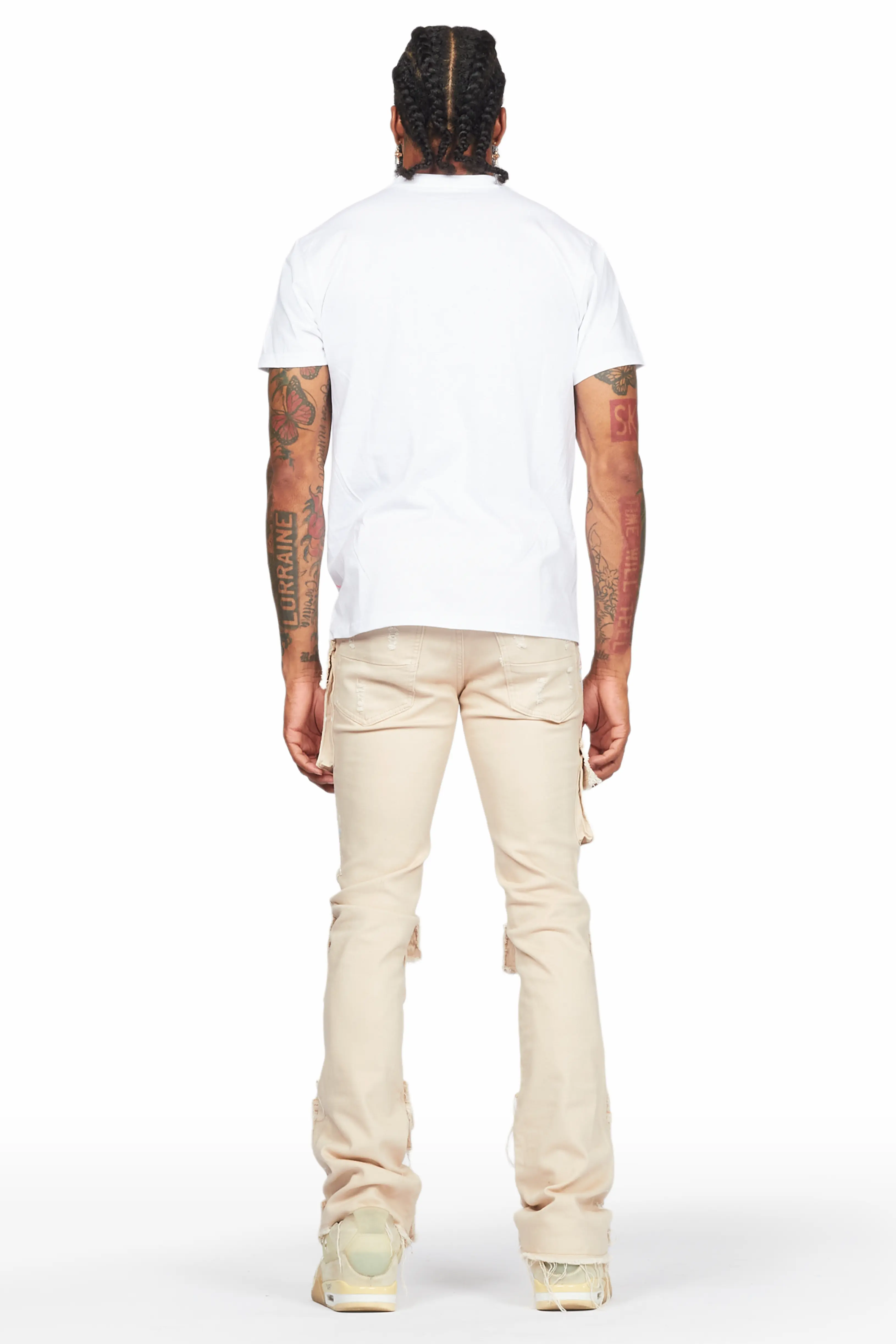 Orien Beige Painter Stacked Flare Jean - Image 5