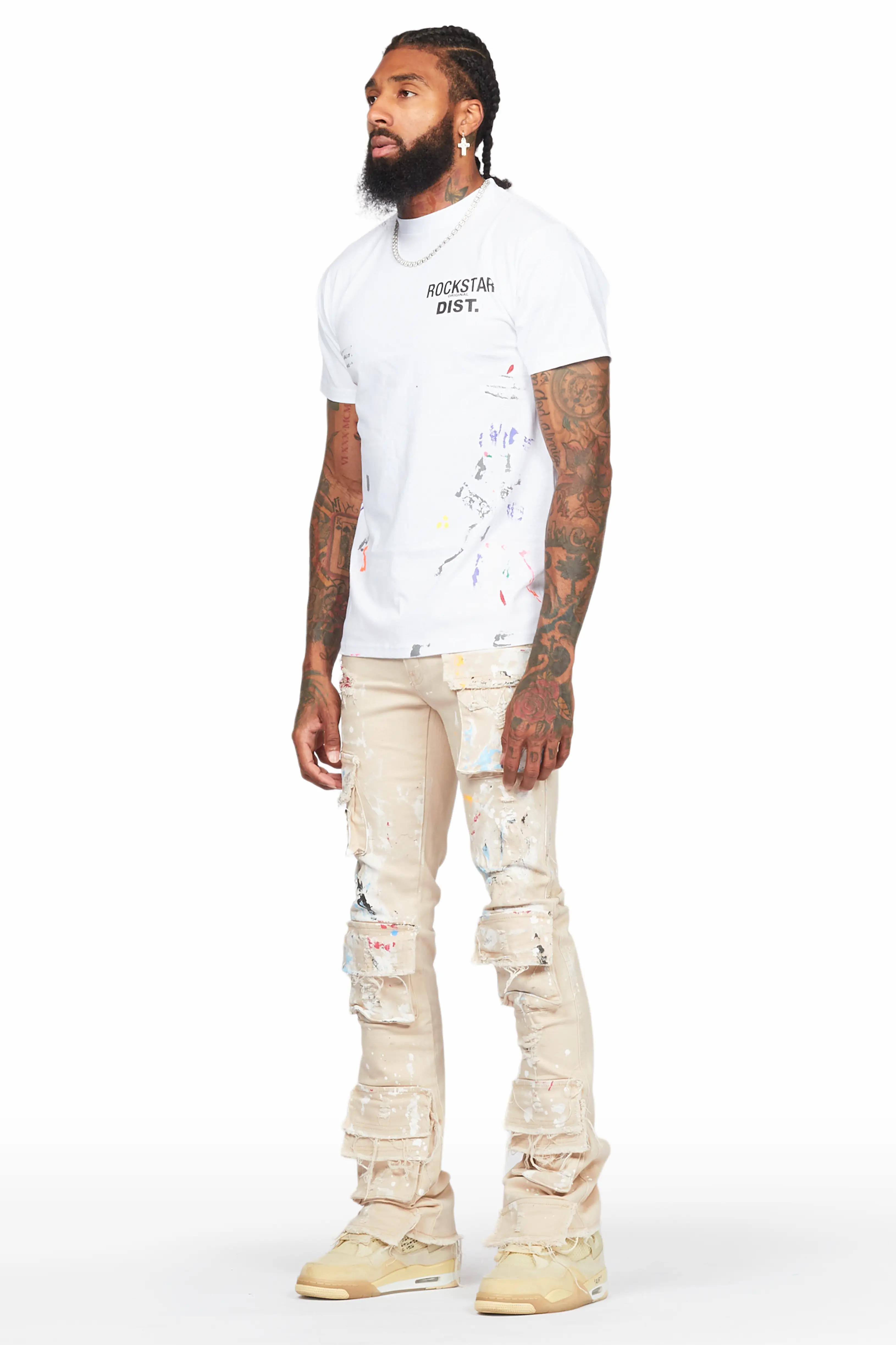 Orien Beige Painter Stacked Flare Jean - Image 6