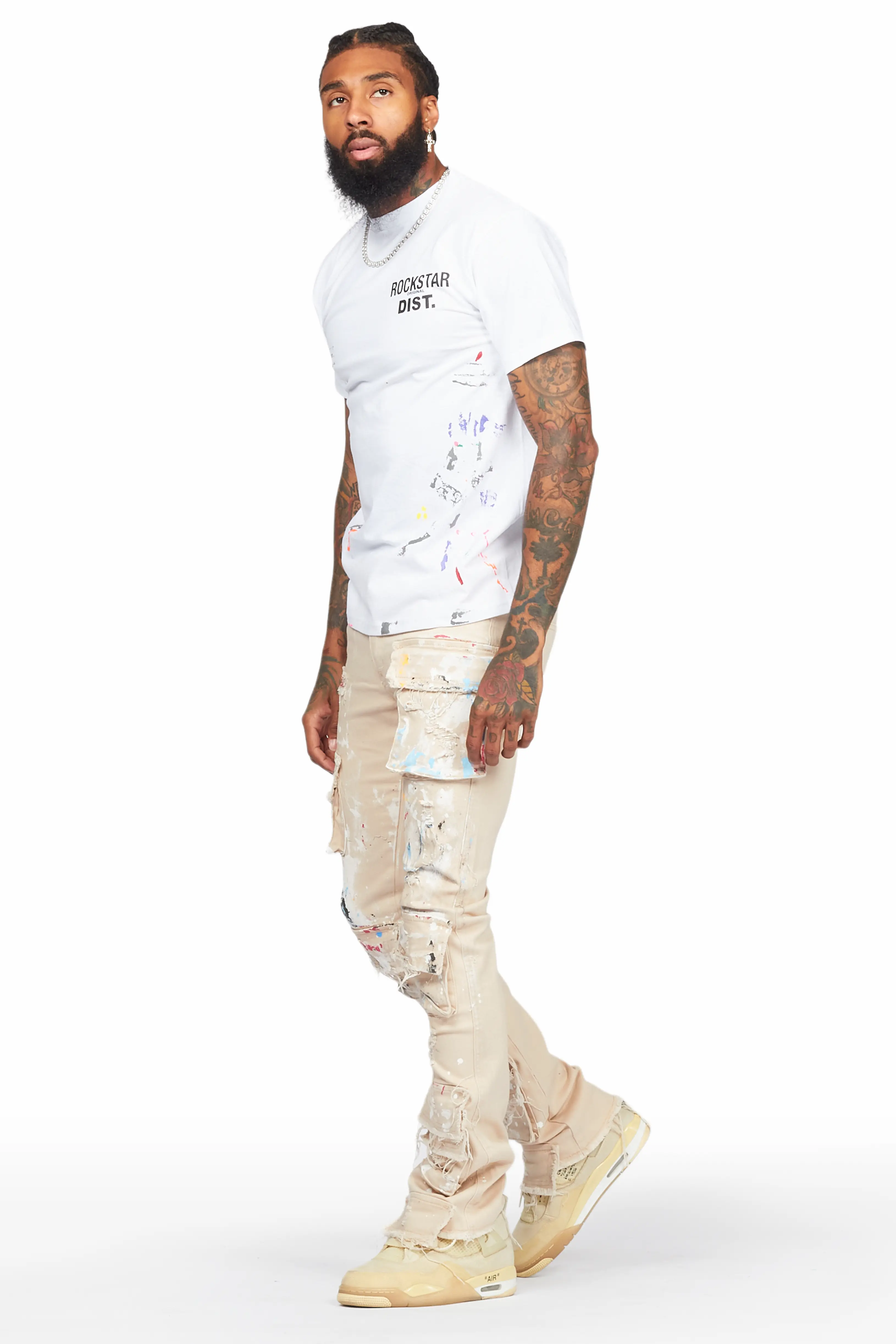 Orien Beige Painter Stacked Flare Jean - Image 7