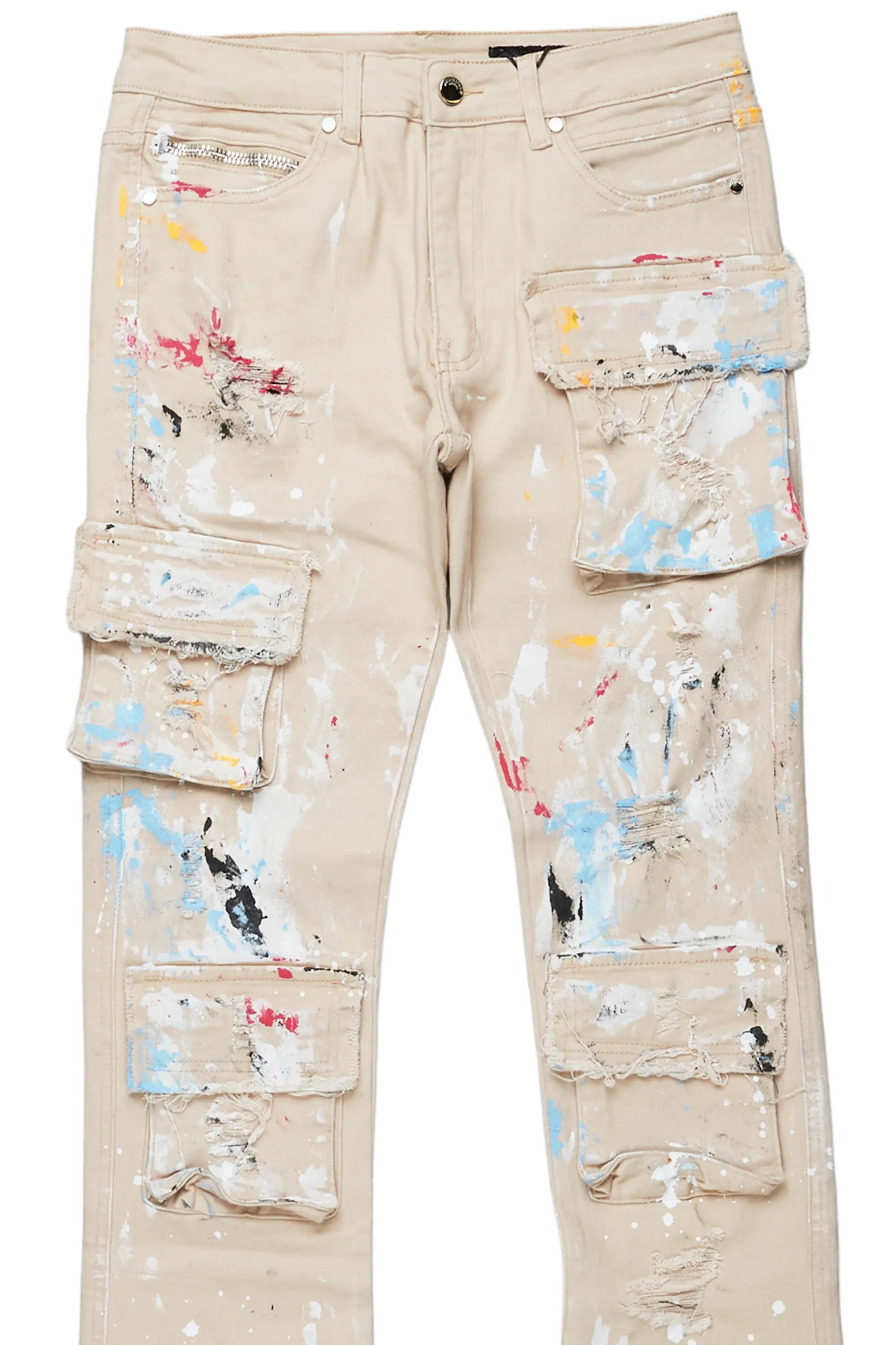 Orien Beige Painter Stacked Flare Jean - Image 8