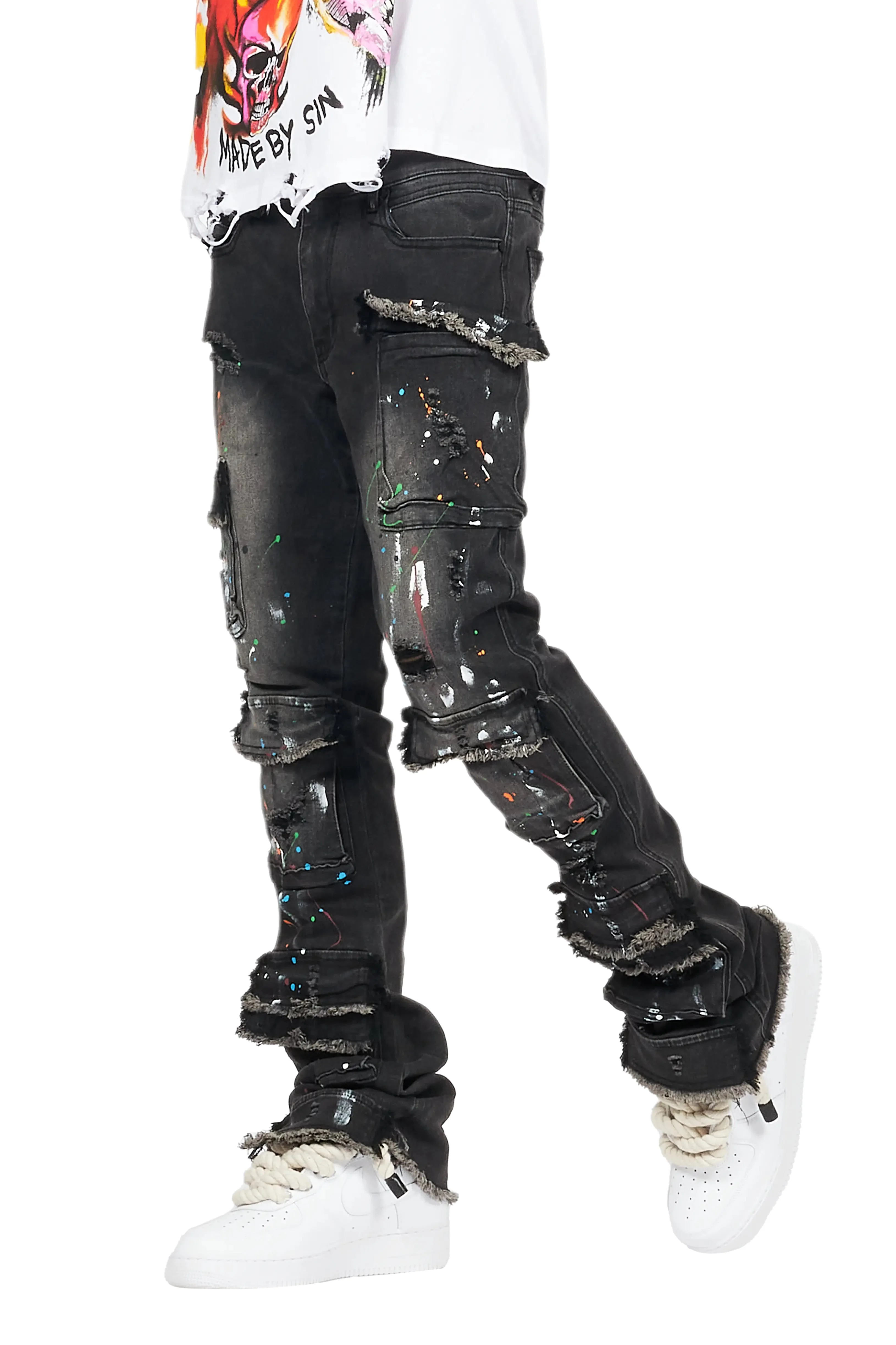 Orien Black Painter Stacked Flare Jean - Image 10