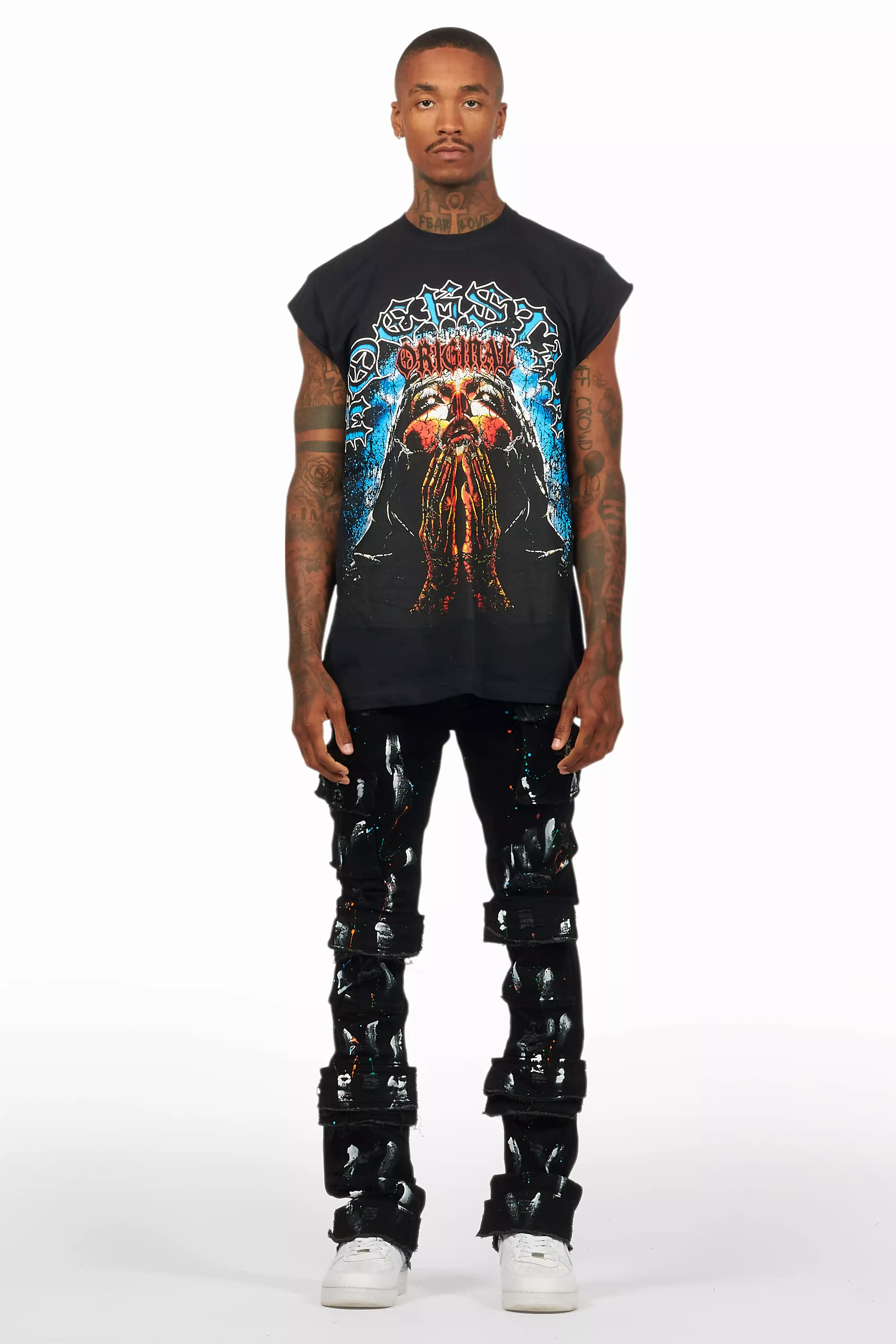 Orien Jet Black Painter Stacked Flare Jean - Image 3