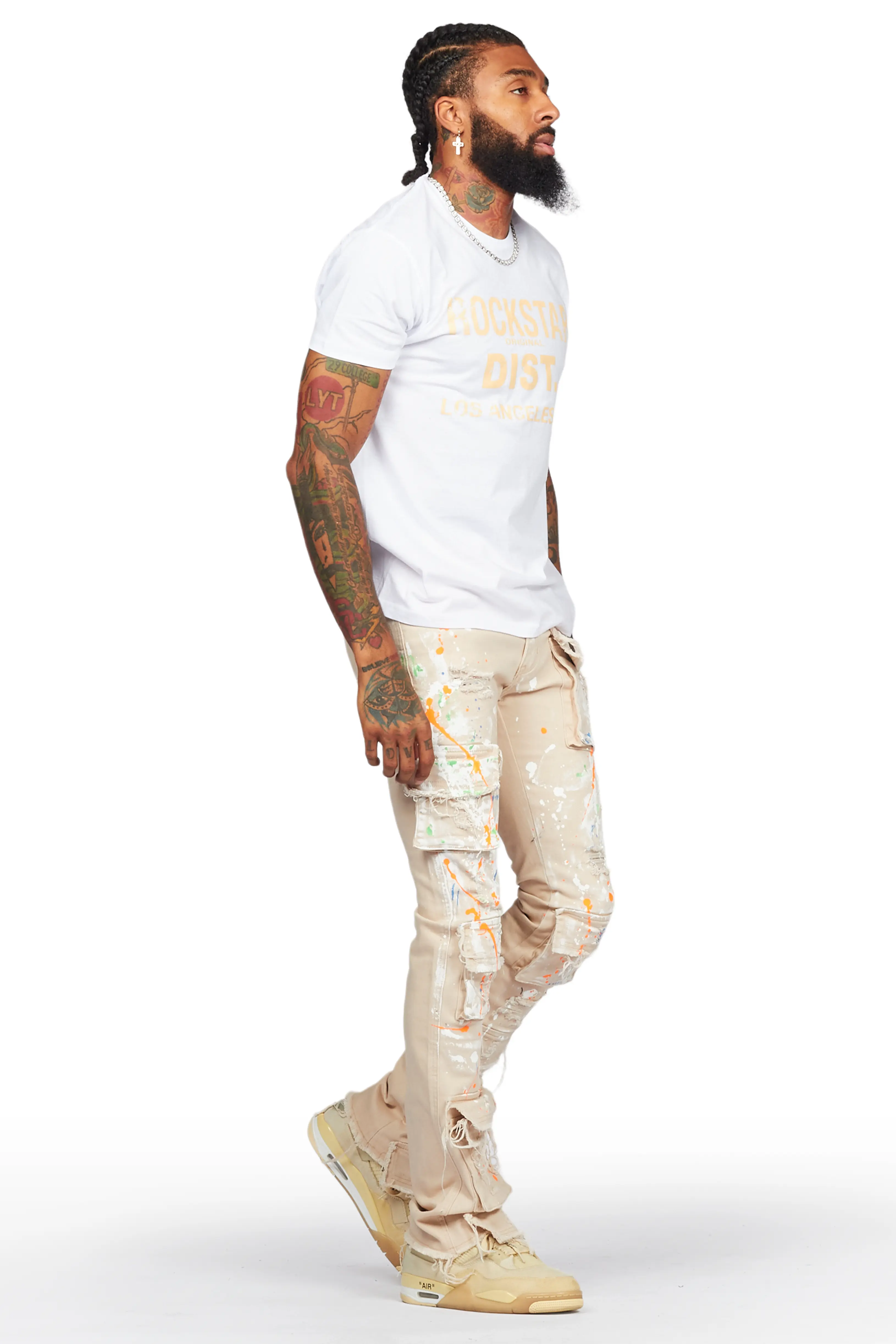 Ingo Beige Painter Stacked Flare Jean - Image 6