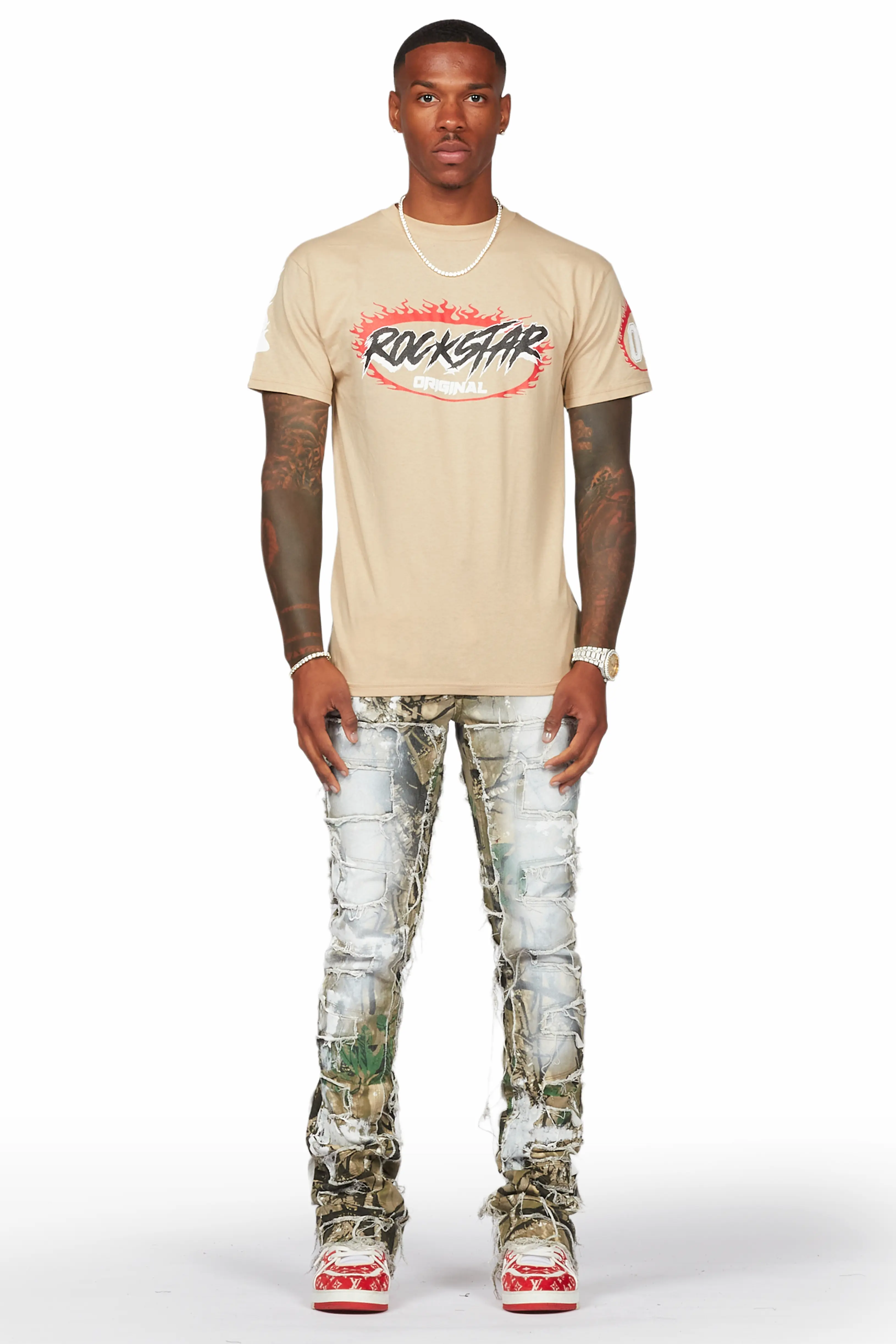 Okan Tree Camo Painter Stacked Flare Jean - Image 2