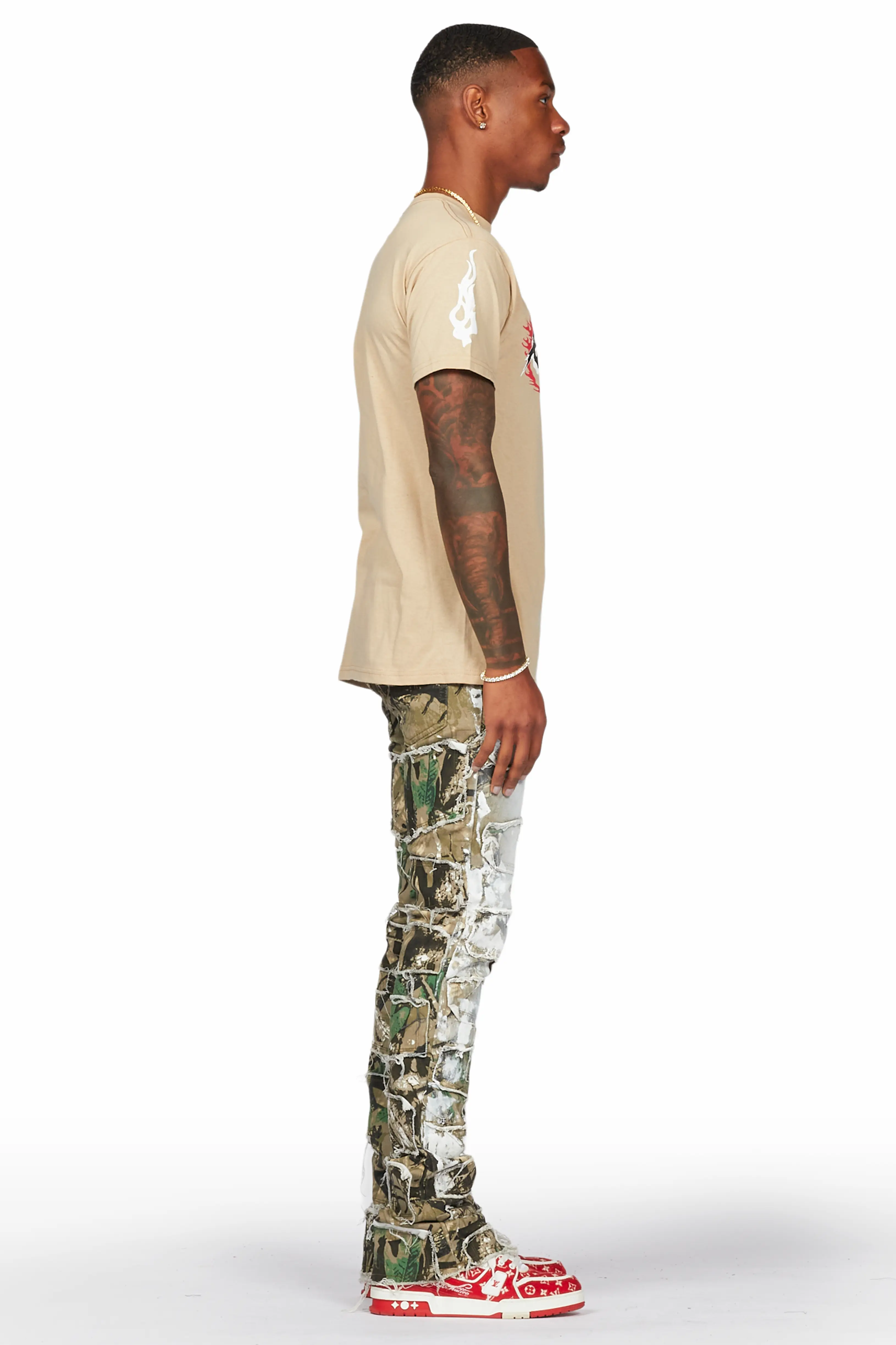 Okan Tree Camo Painter Stacked Flare Jean - Image 3