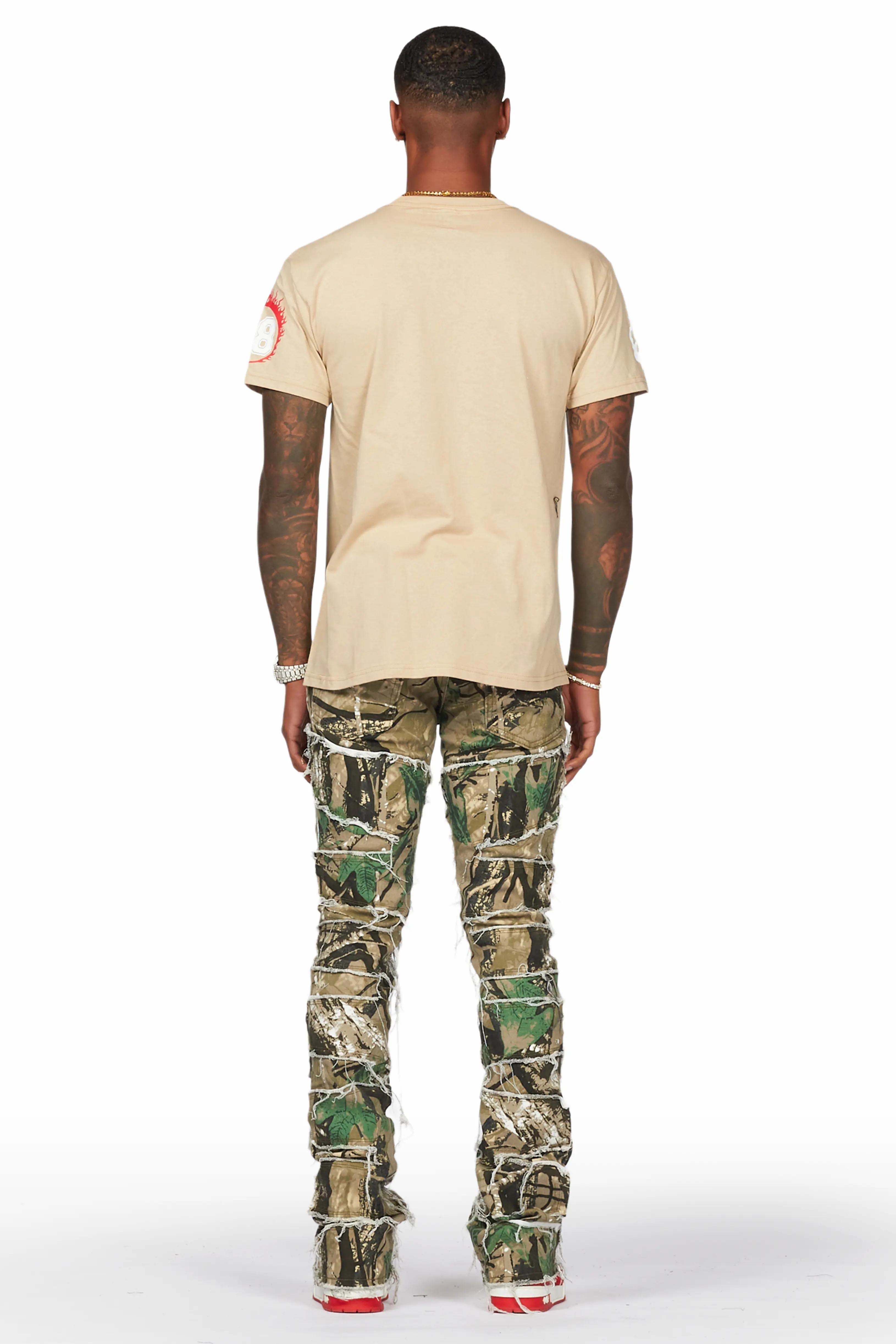 Okan Tree Camo Painter Stacked Flare Jean - Image 4