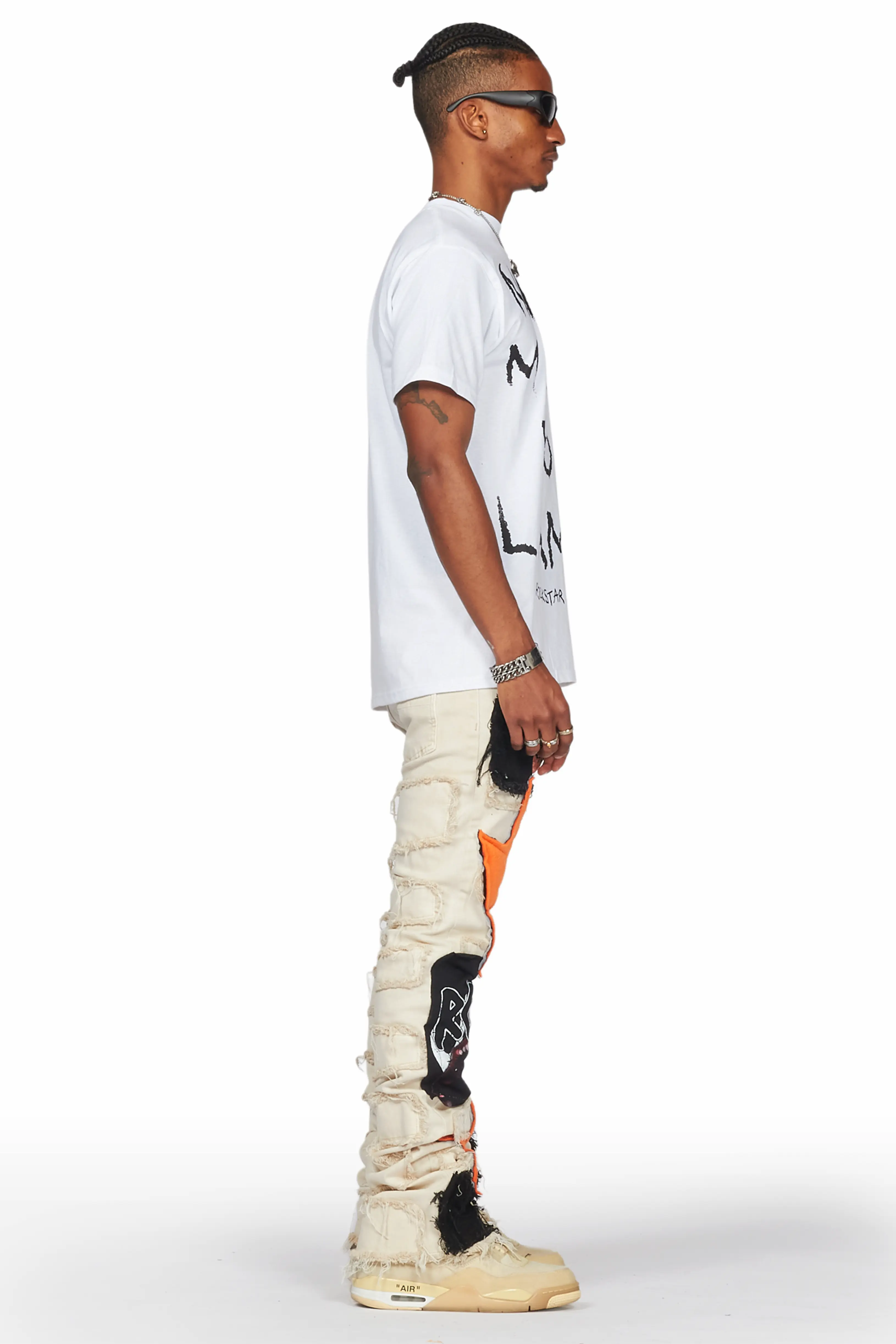 Calais Beige/Orange Patchwork Stacked Flare Jean - Image 5