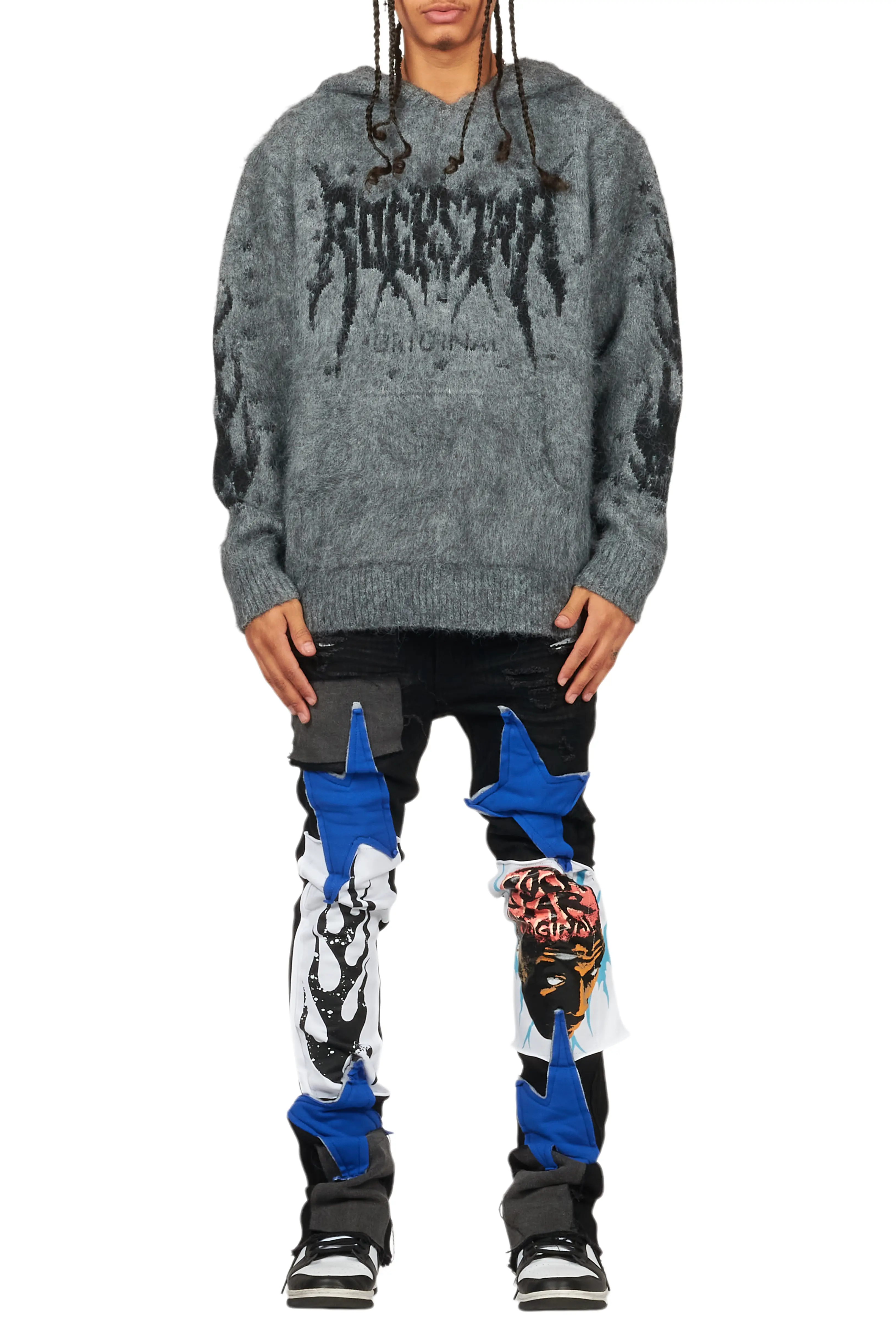 Edgar Jet Black Patchwork Stacked Flare Jean - Image 12