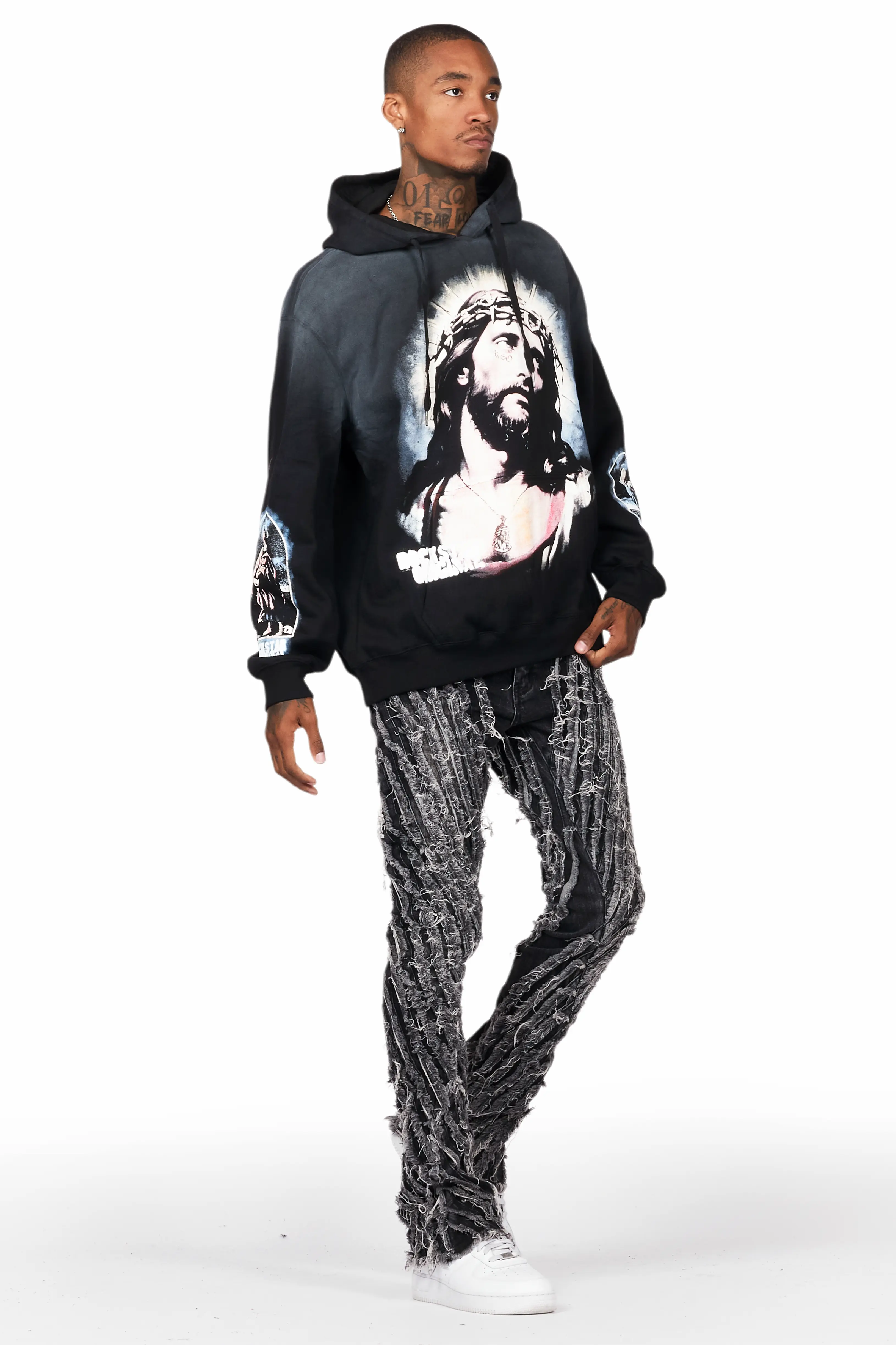 Figg Dark Grey Stacked Flare Jean - Image 7