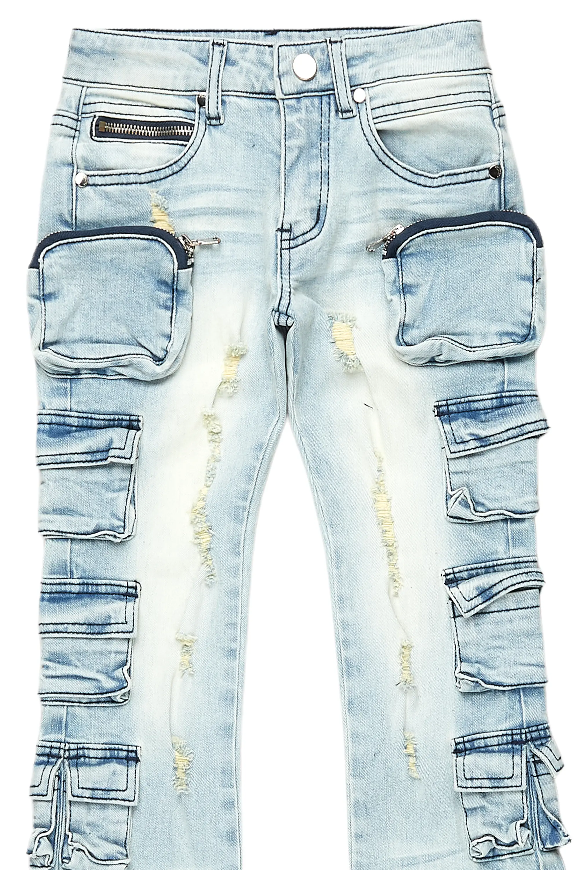 Boys Konrad Light Blue Cargo Stacked Flare Jean - Image 2