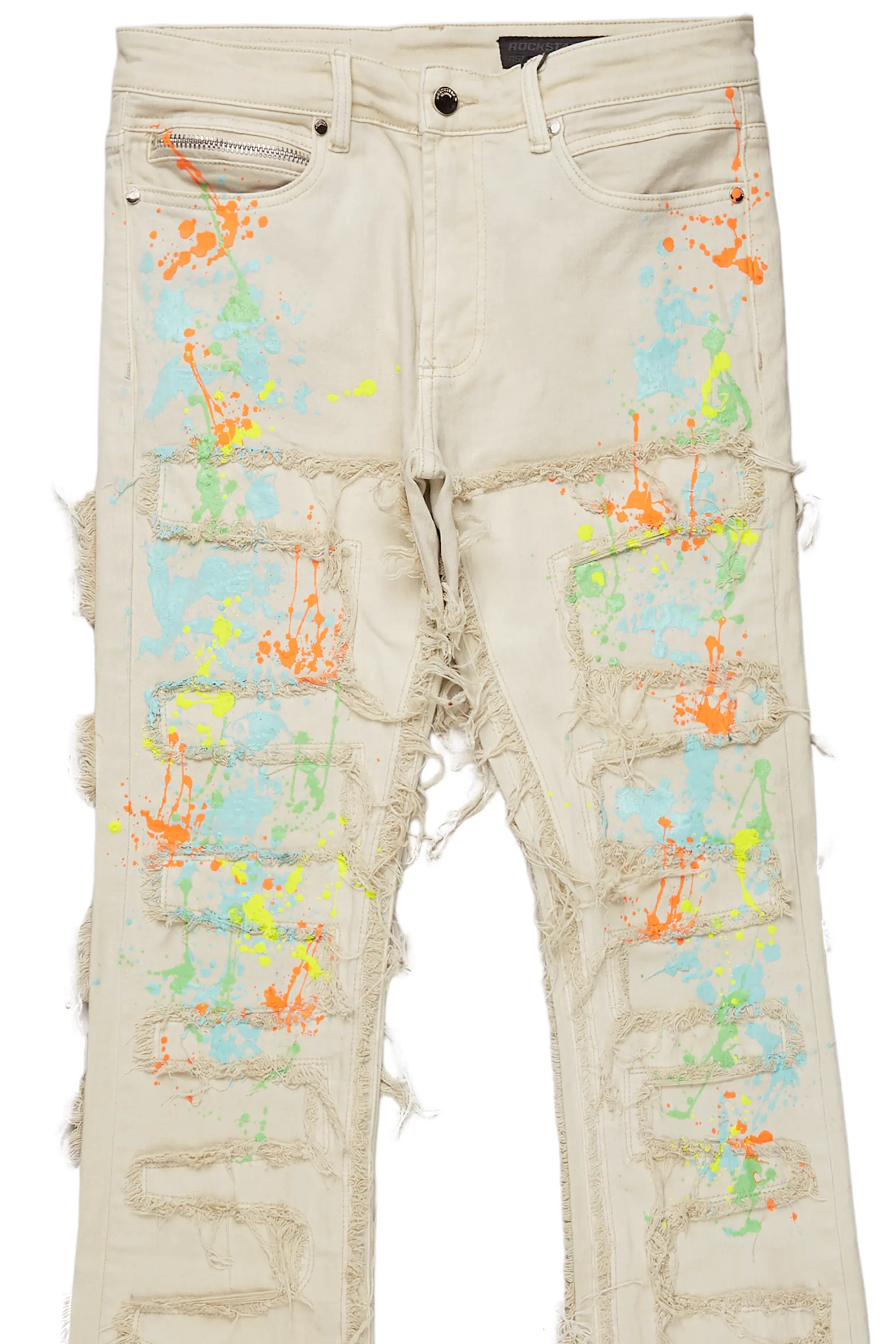 Tacito Beige Painter Stacked Flare Jean - Image 8