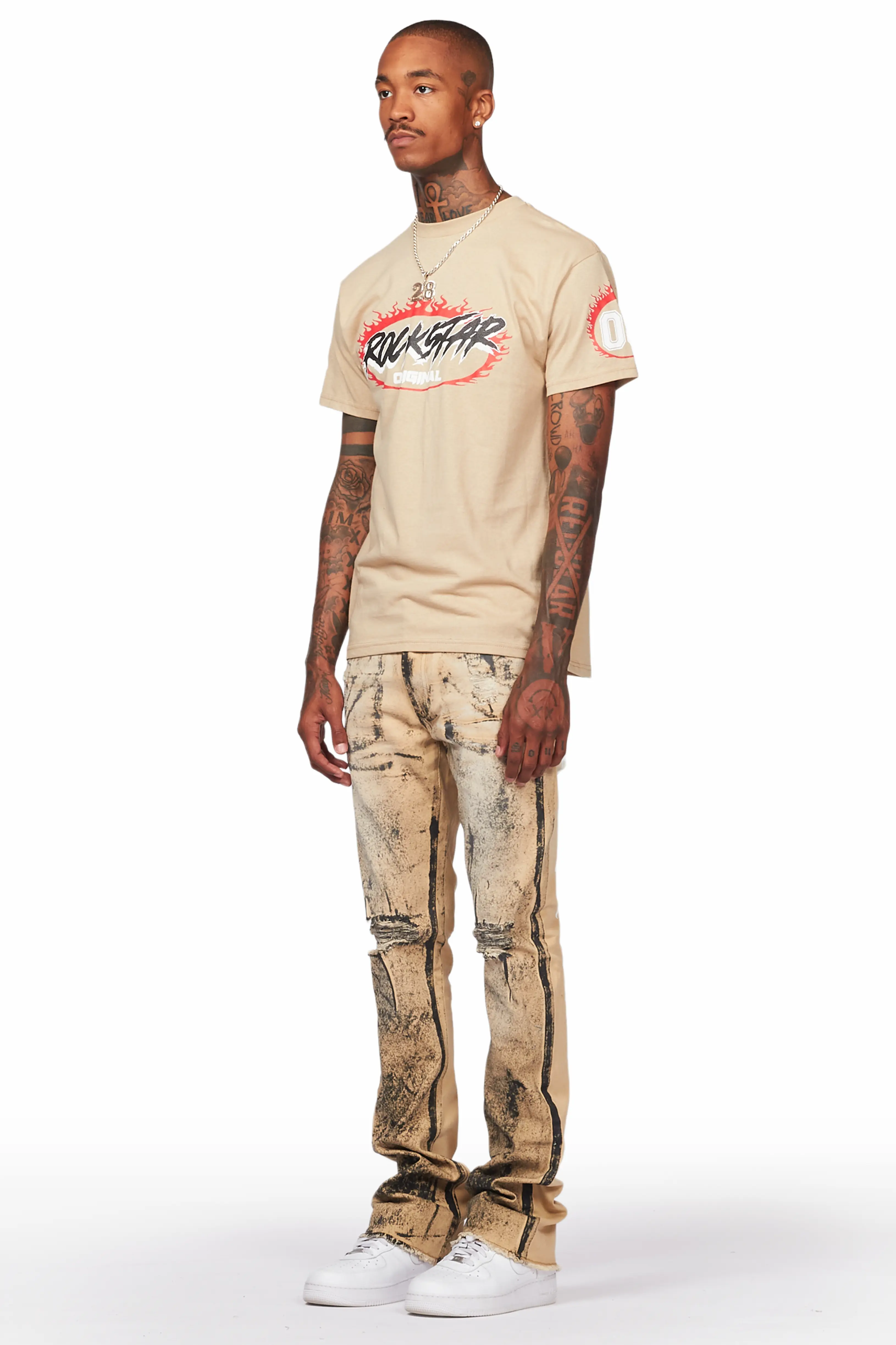 Reki Beige Painter Stacked Flare Jean - Image 6