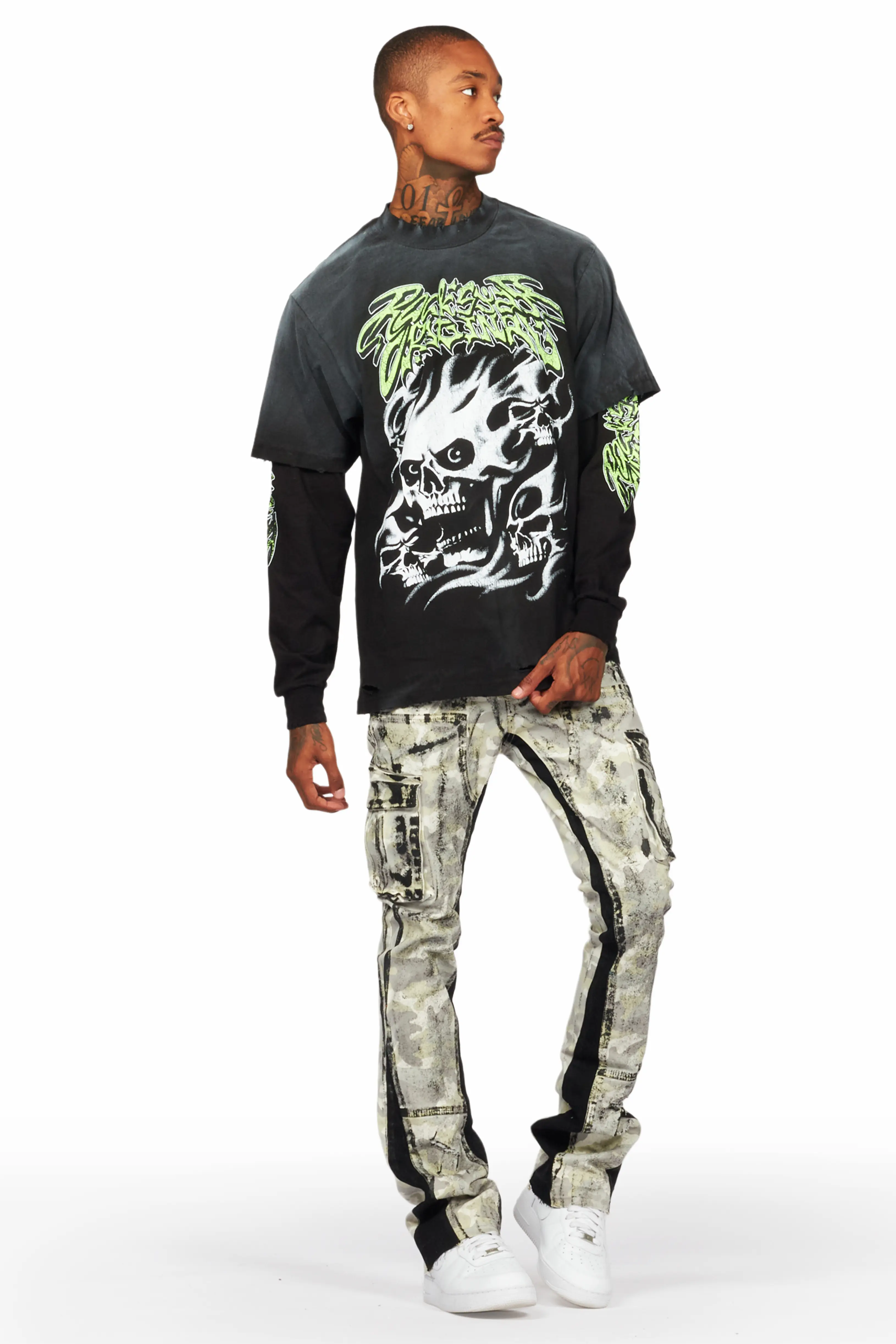 Tassilo Light Camo Painter Stacked Flare Jean - Image 2