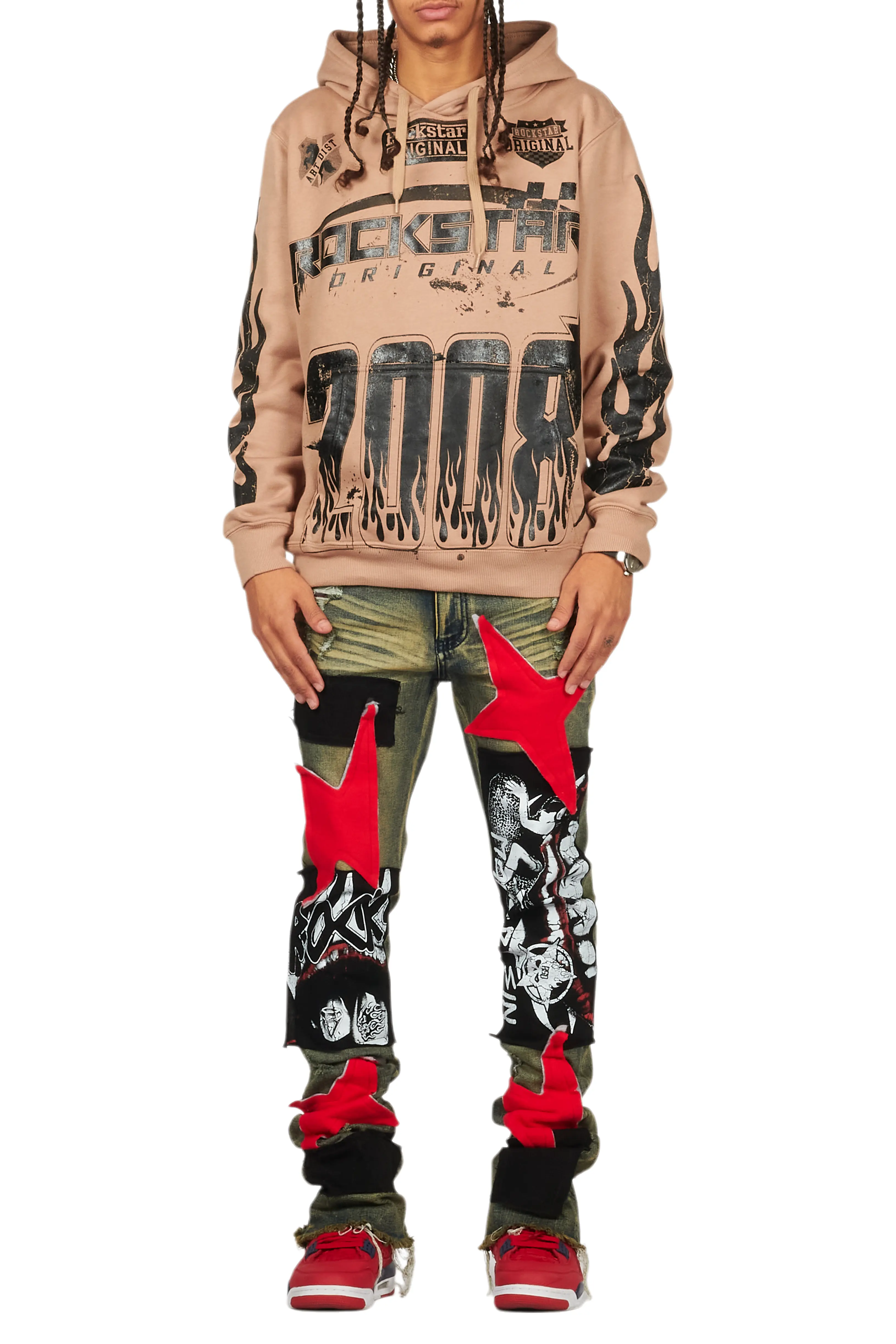 Vadim Blue Patchwork Stacked Flare Jean - Image 10