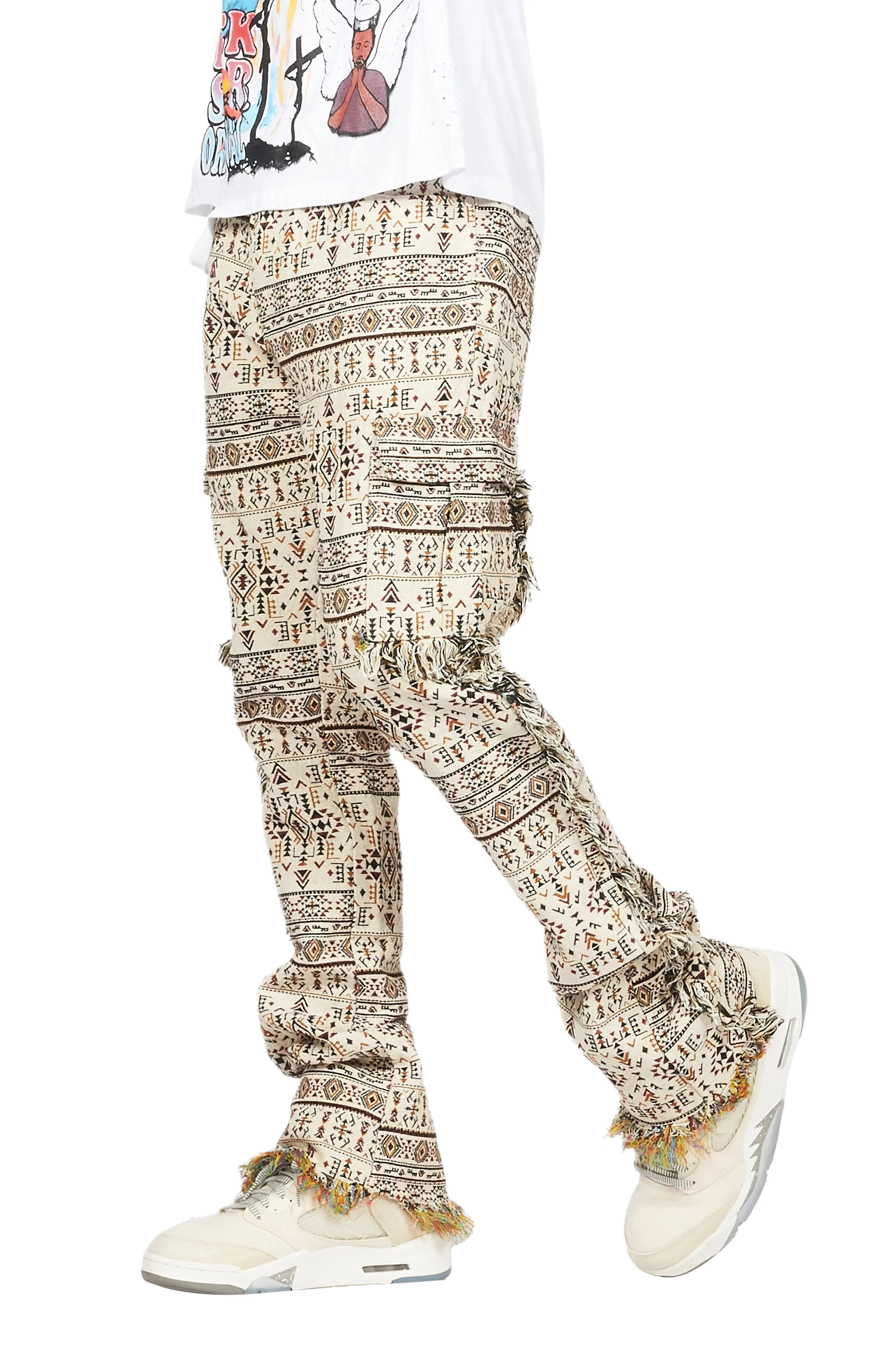 Ayaki Beige Slim Tapestry Flare Jean - Image 10
