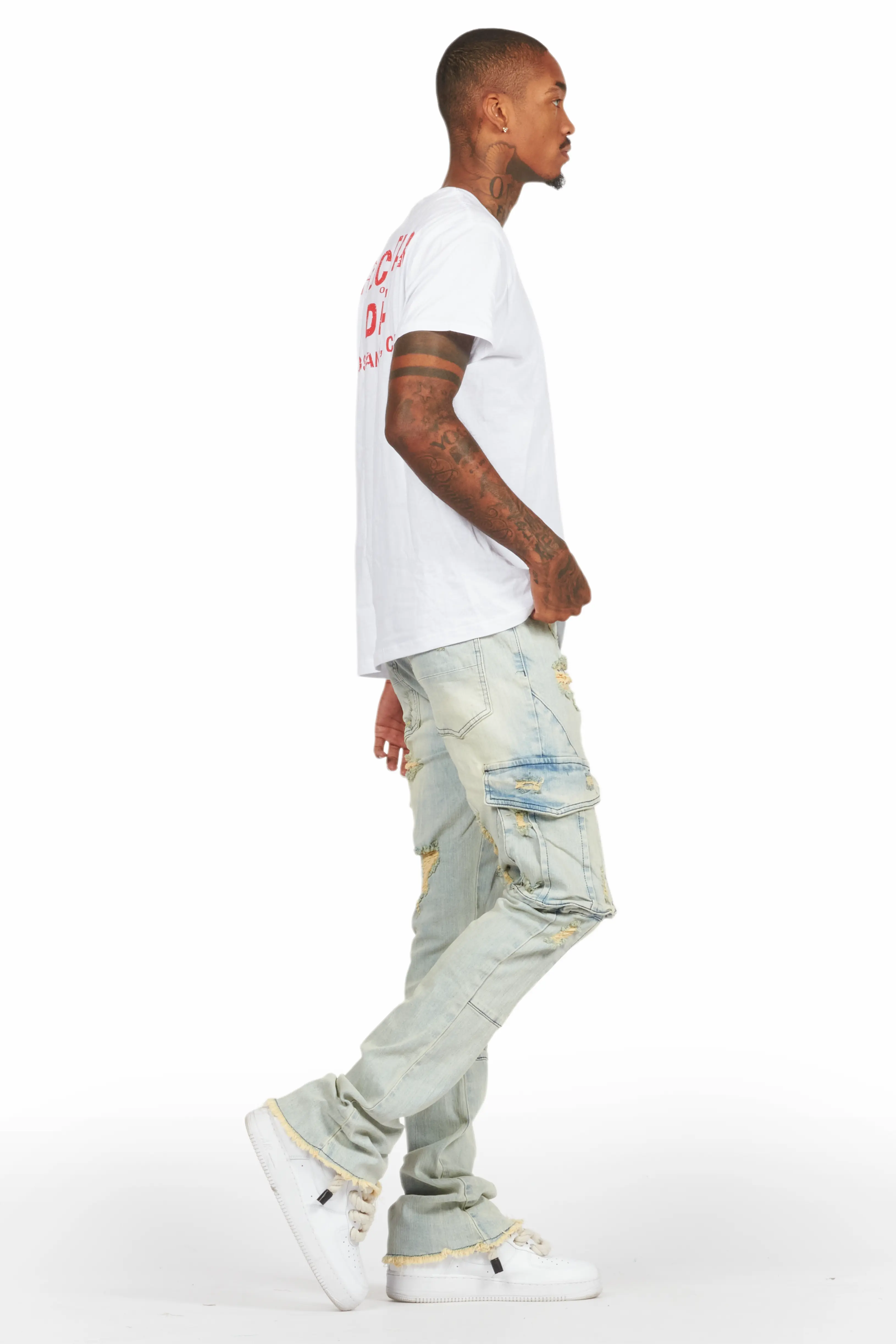 Adalee Blue Cargo Stacked Flare Jean - Image 4